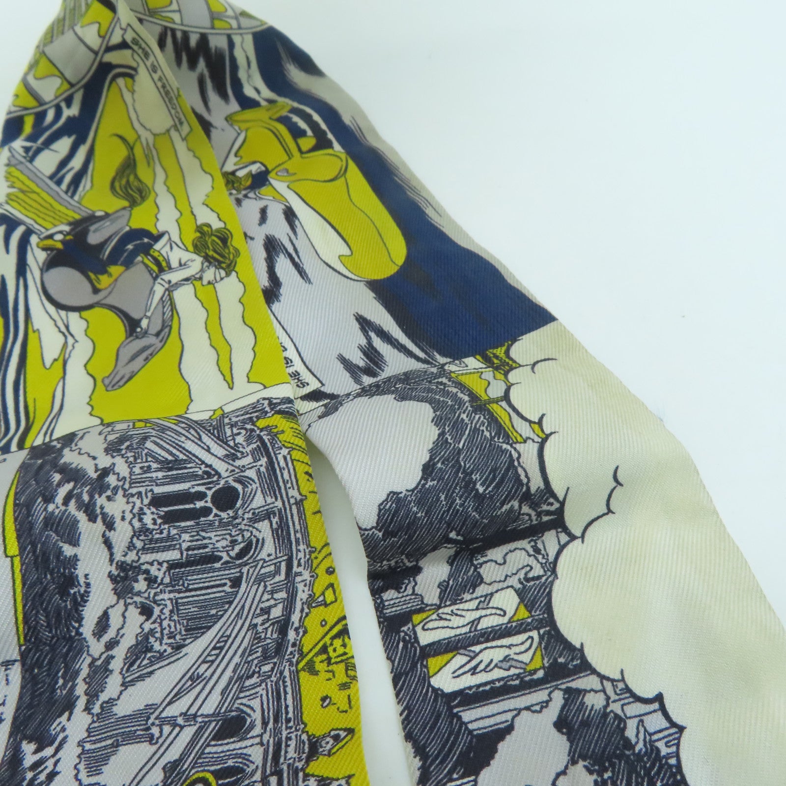 HERMES 絲質Twilly絲巾黃色/灰色