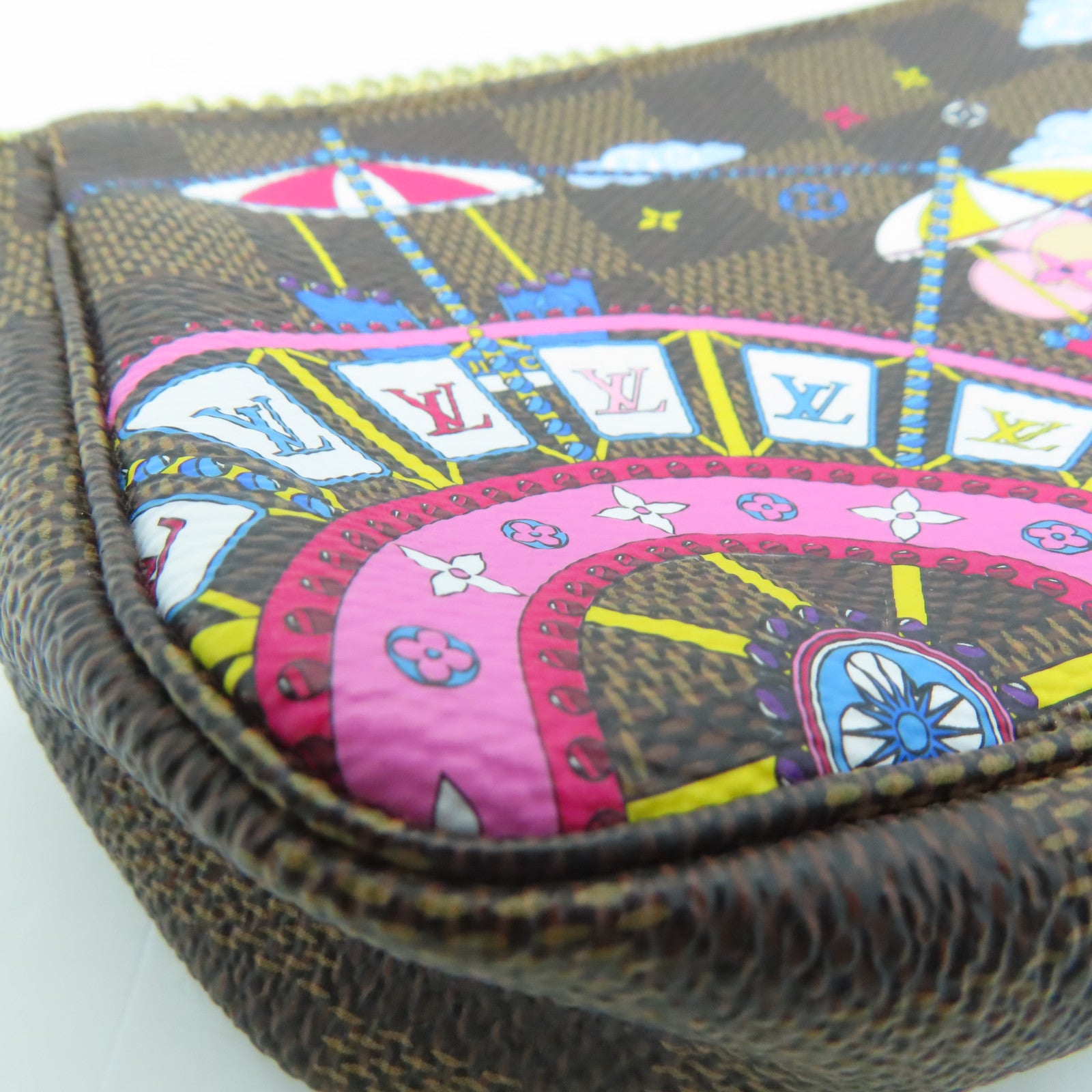 LOUIS VUITTON Damier Mini Pochette Pouch Gold Buckle Clutch Brown