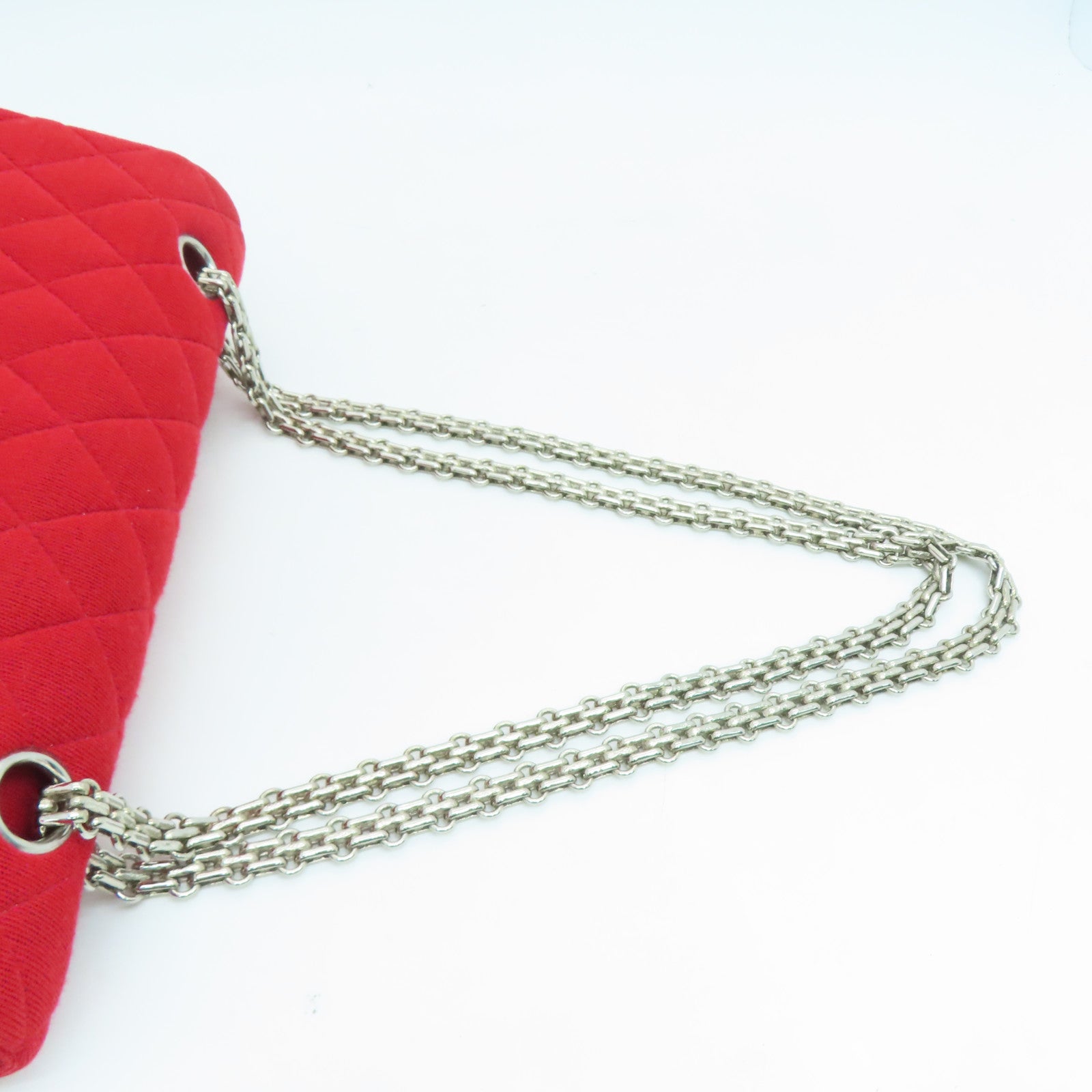 CHANEL 【激減優惠】菱格帆布Chain Shoulder Bag銀扣鏈帶肩背袋紅色