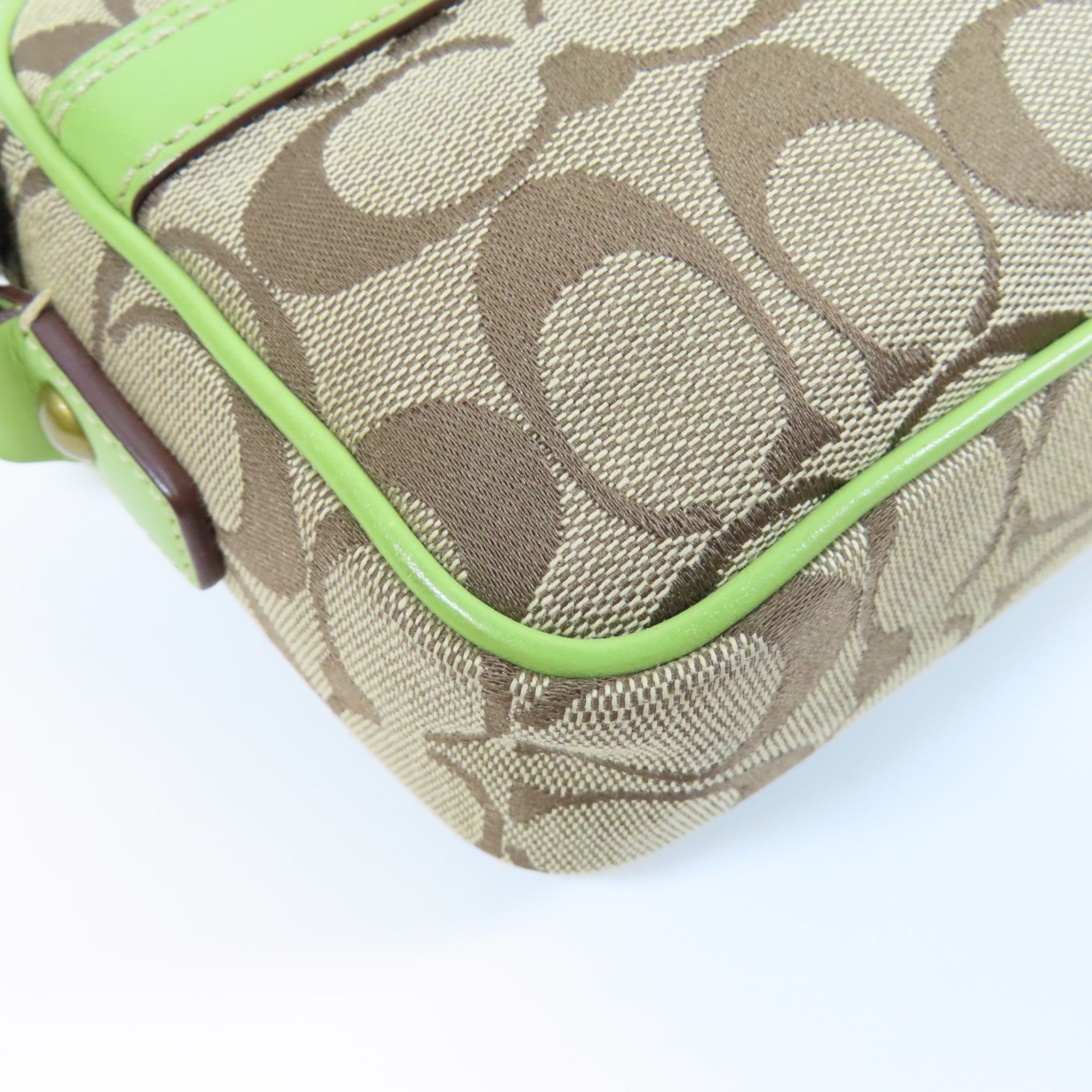 COACH 帆布Shoulder Bag金扣肩背袋綠色/啡色