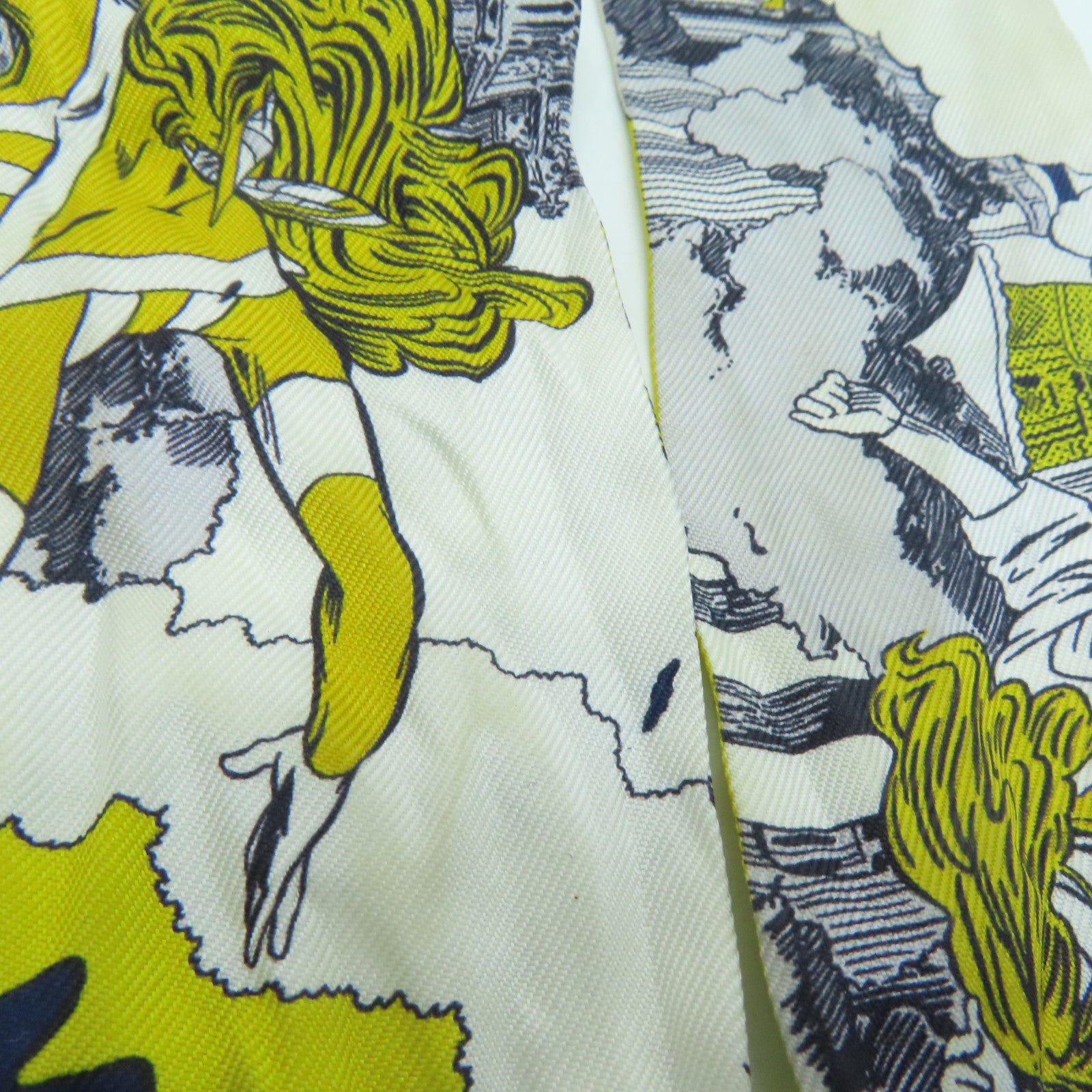 HERMES 絲質Twilly絲巾黃色/灰色