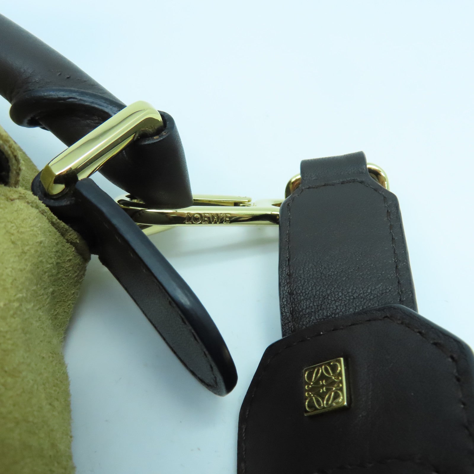 LOEWE 麂皮皮革Puzzle手挽肩背兩用袋卡其色