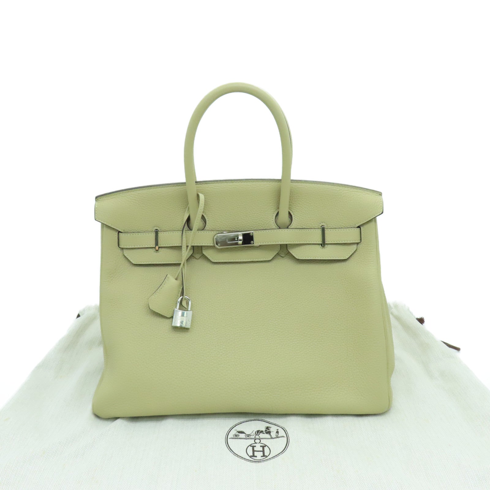 HERMES Clemence皮革Birkin 35银扣手挽袋Trench卡其色
