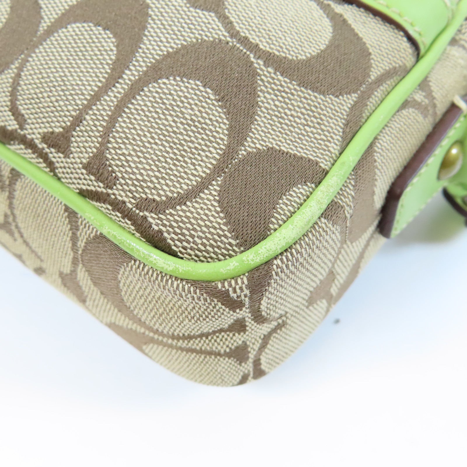 COACH 帆布Shoulder Bag金扣肩背袋綠色/啡色