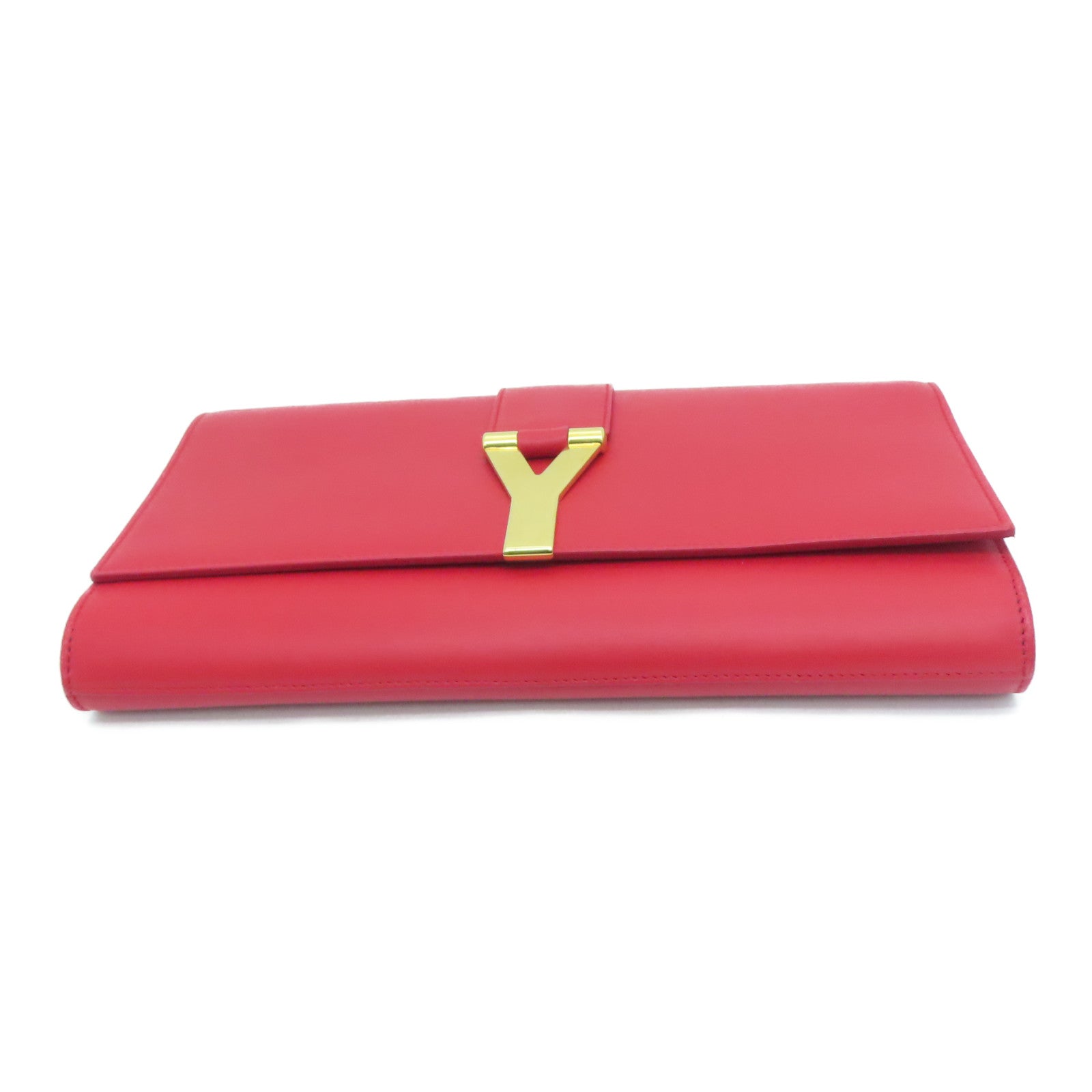 SAINT LAURENT [Sharp Discount] Leather Second Pouch Gold Buckle Clutch Red