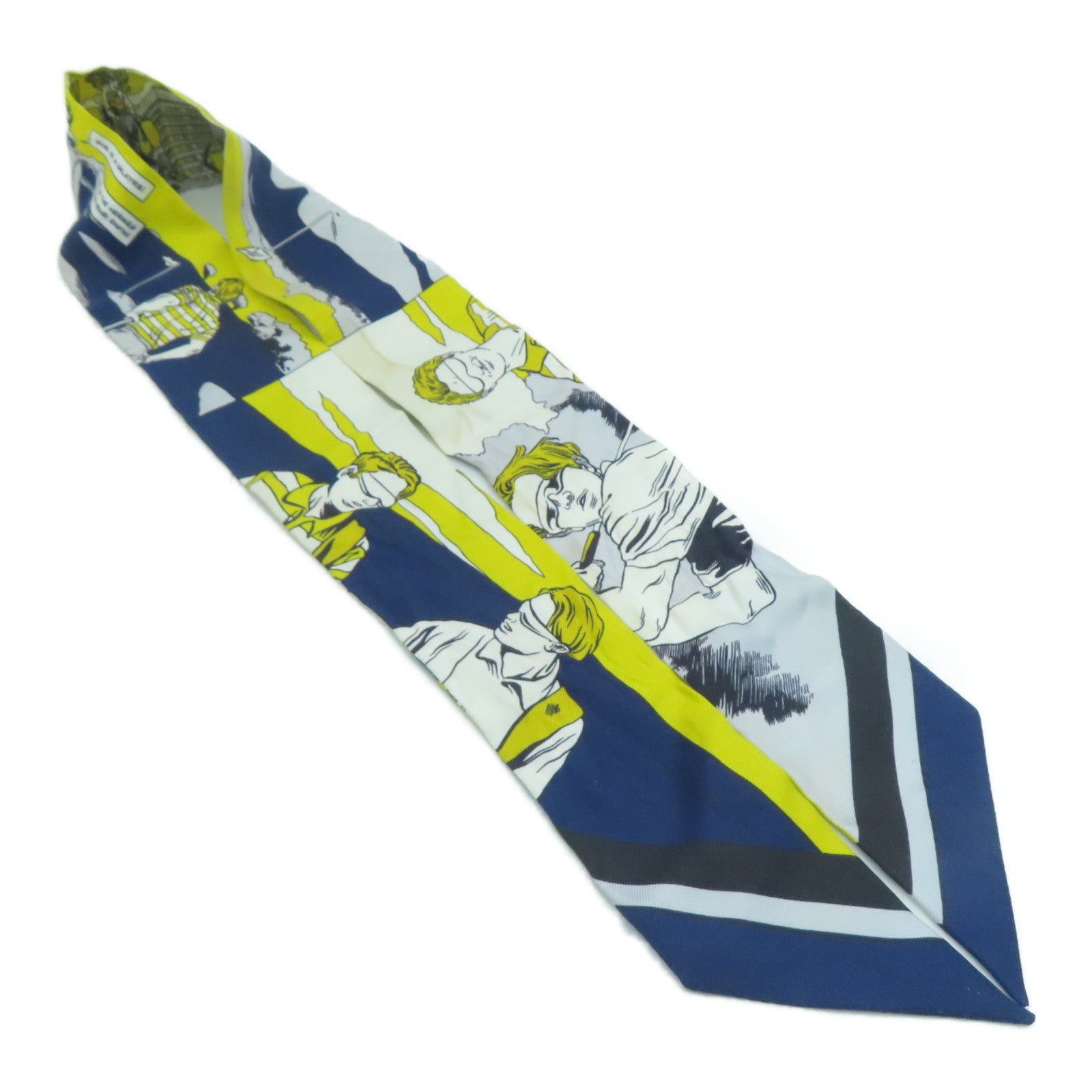 HERMES 絲質Twilly絲巾黃色/灰色