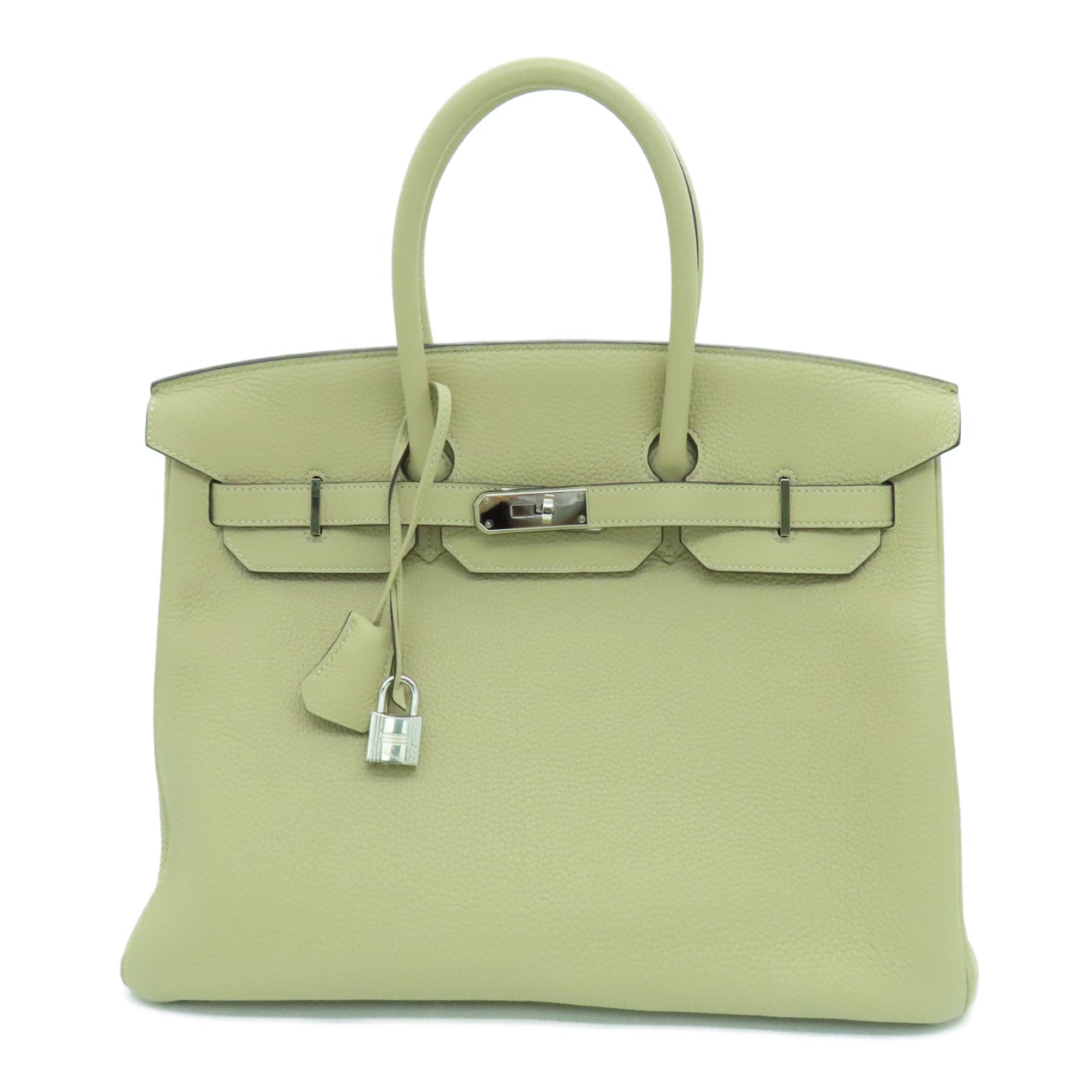 HERMES Clemence皮革Birkin 35银扣手挽袋Trench卡其色