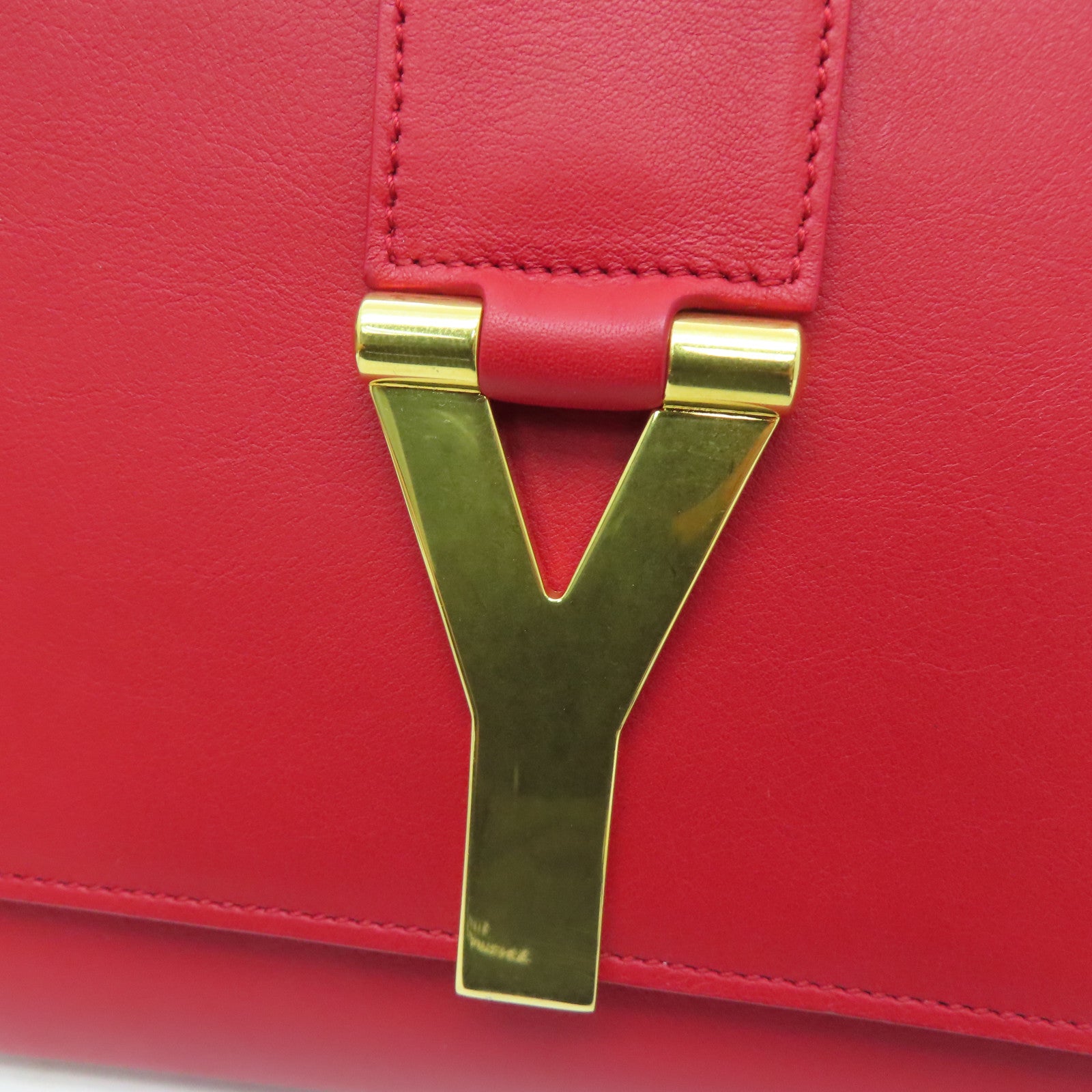 SAINT LAURENT [Sharp Discount] Leather Second Pouch Gold Buckle Clutch Red