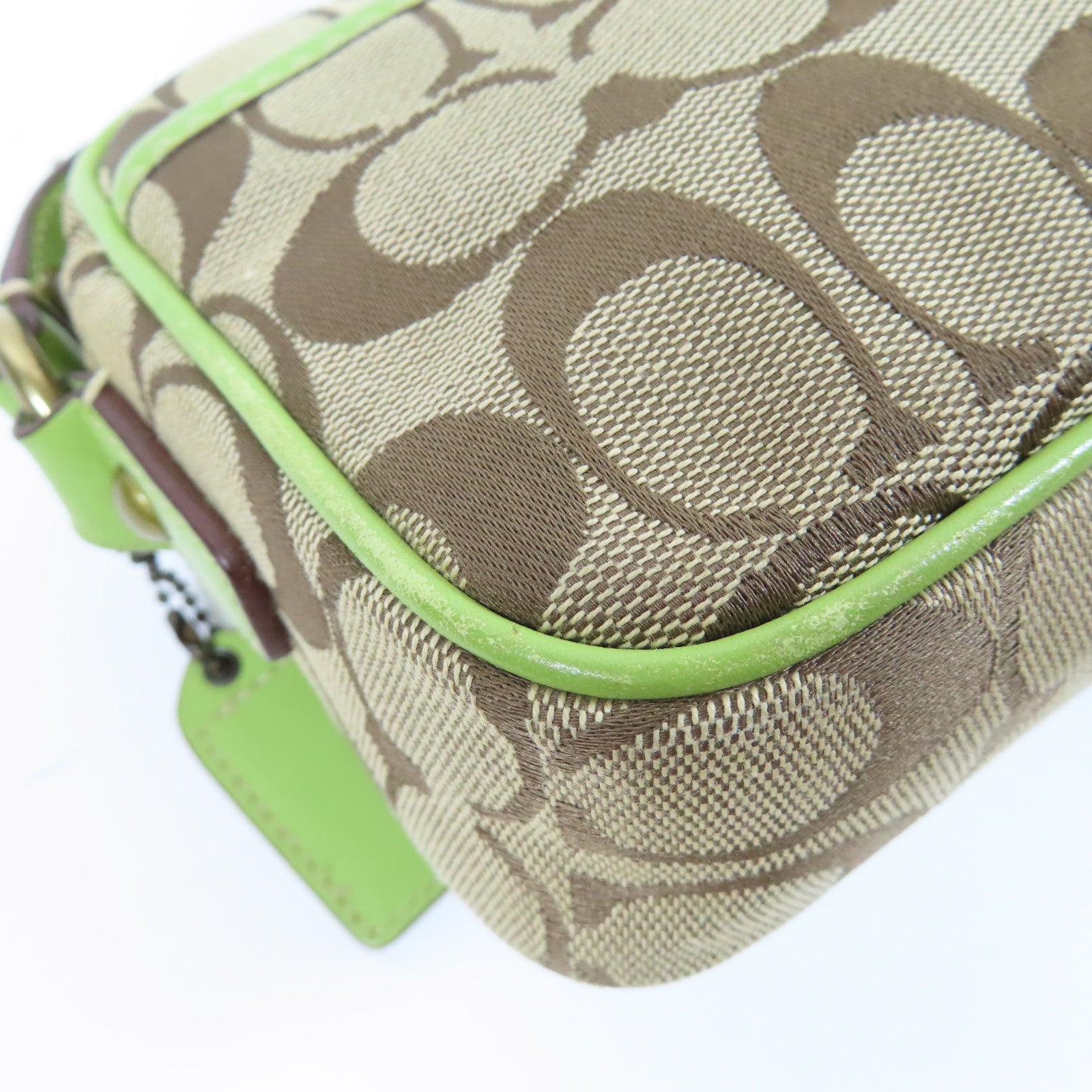COACH 帆布Shoulder Bag金扣肩背袋綠色/啡色