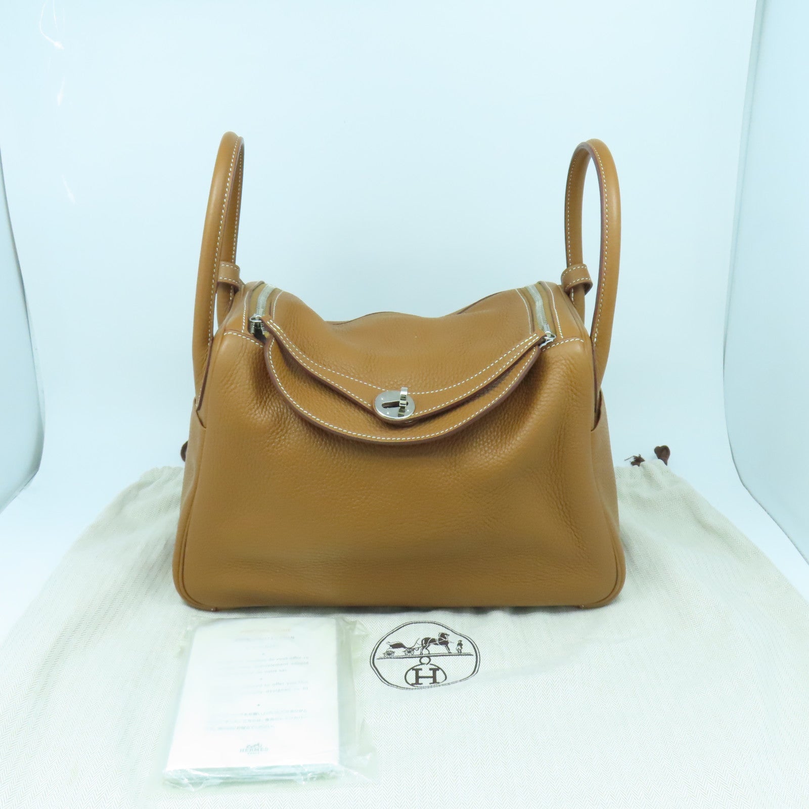 HERMES Clemence皮革Lindy 30銀扣手挽肩背兩用袋啡色