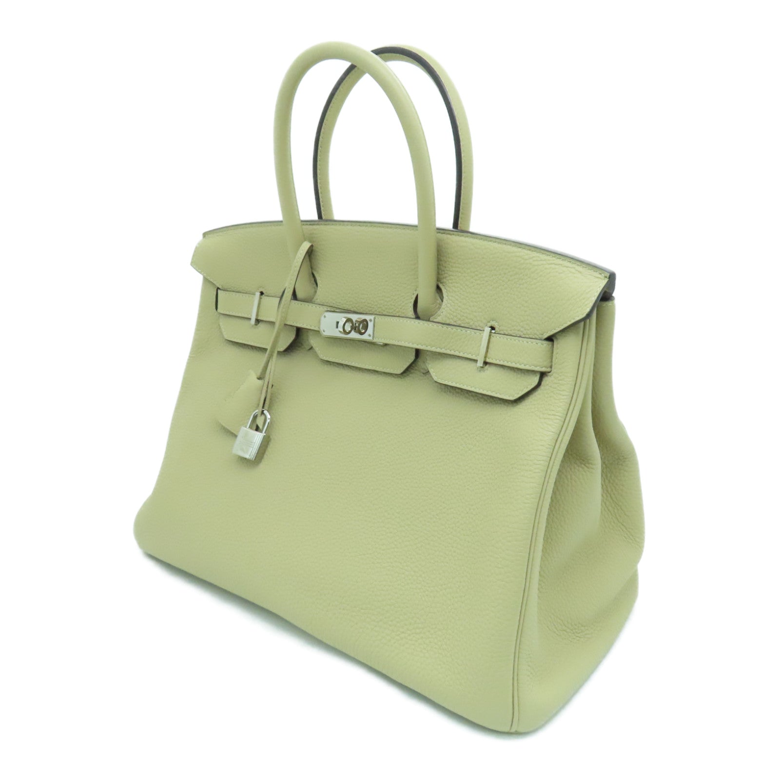 HERMES Clemence皮革Birkin 35银扣手挽袋Trench卡其色