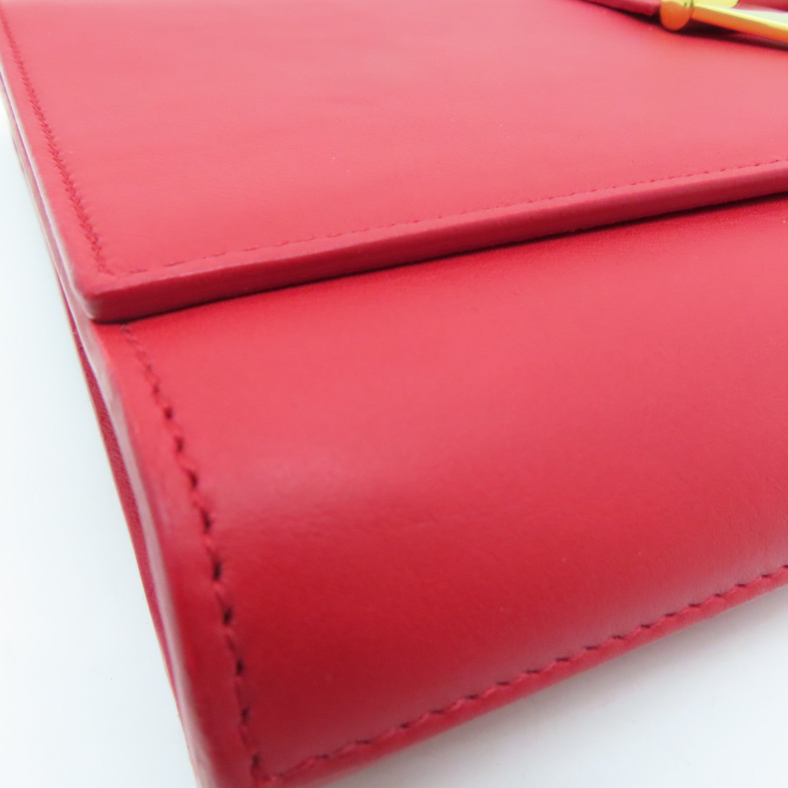 SAINT LAURENT [Sharp Discount] Leather Second Pouch Gold Buckle Clutch Red
