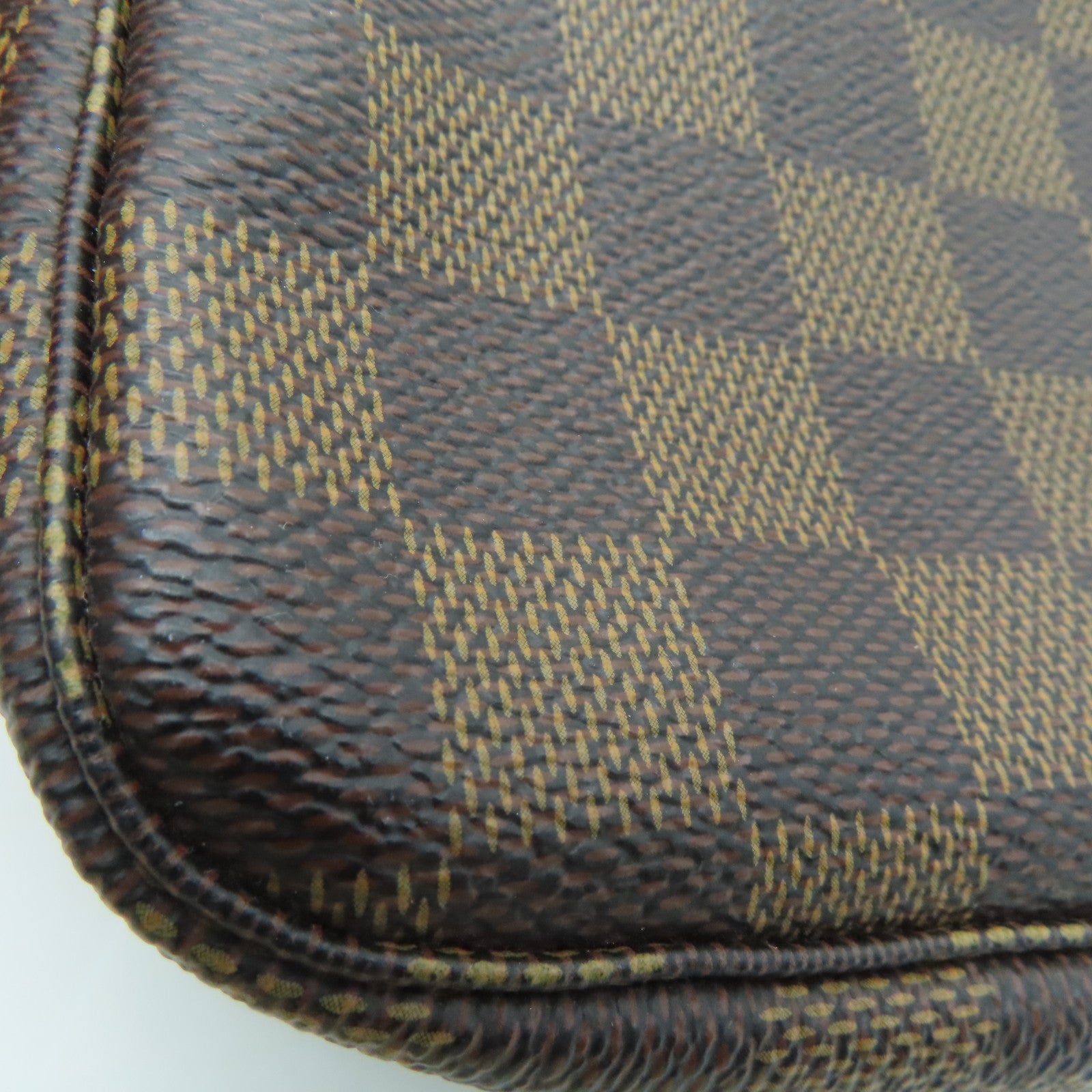 LOUIS VUITTON Damier Mini Pochette Pouch Gold Buckle Clutch Brown