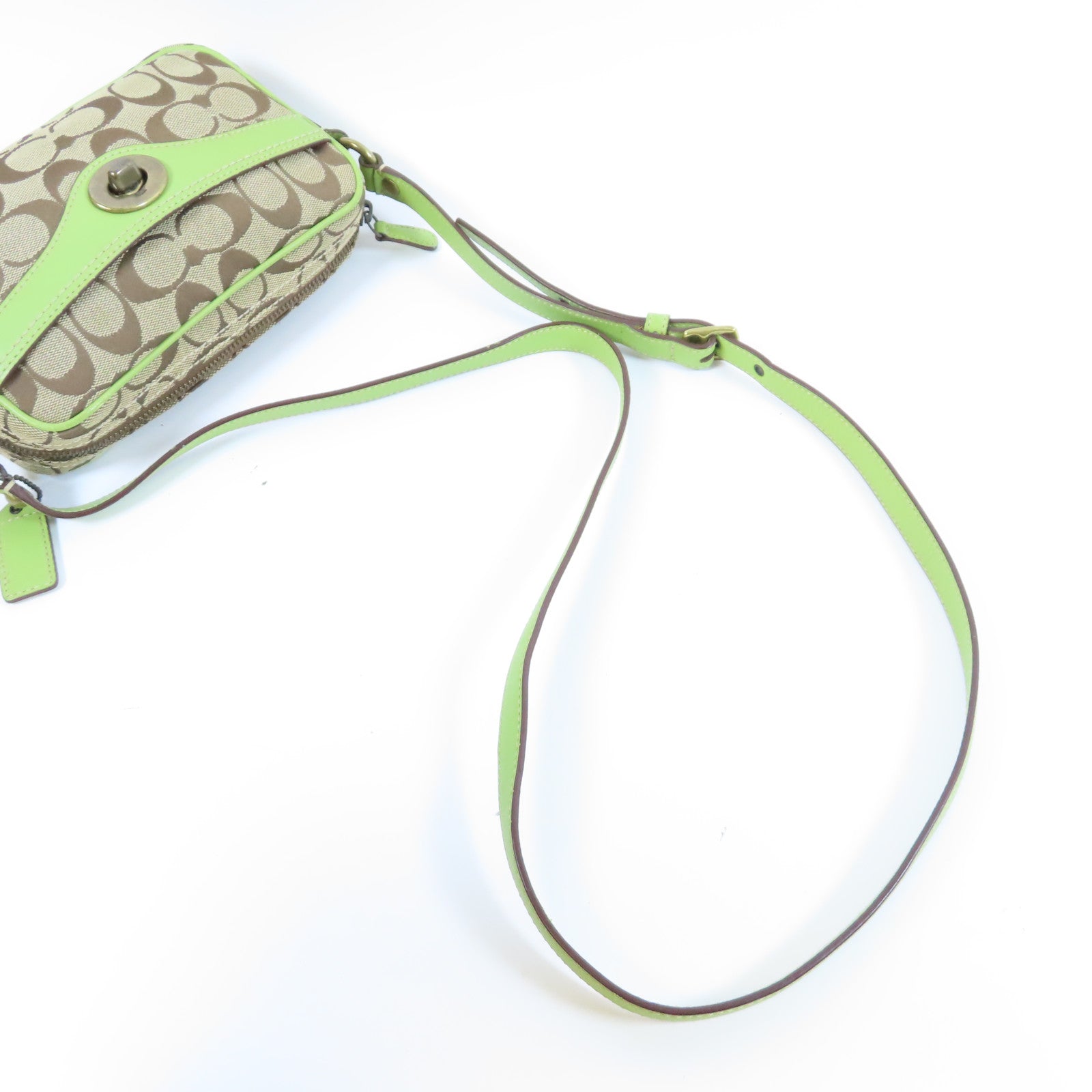 COACH 帆布Shoulder Bag金扣肩背袋綠色/啡色