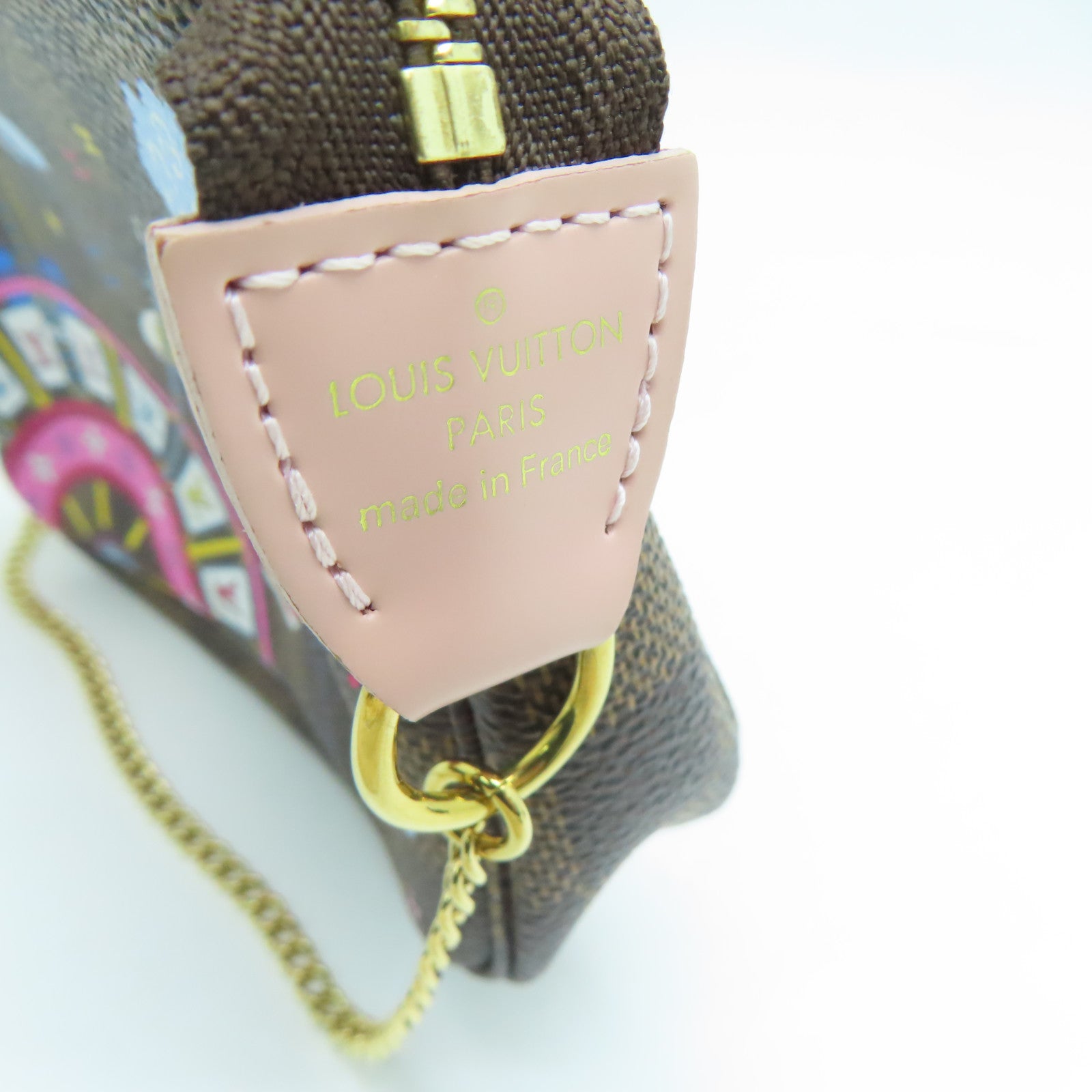 LOUIS VUITTON Damier Mini Pochette Pouch Gold Buckle Clutch Brown