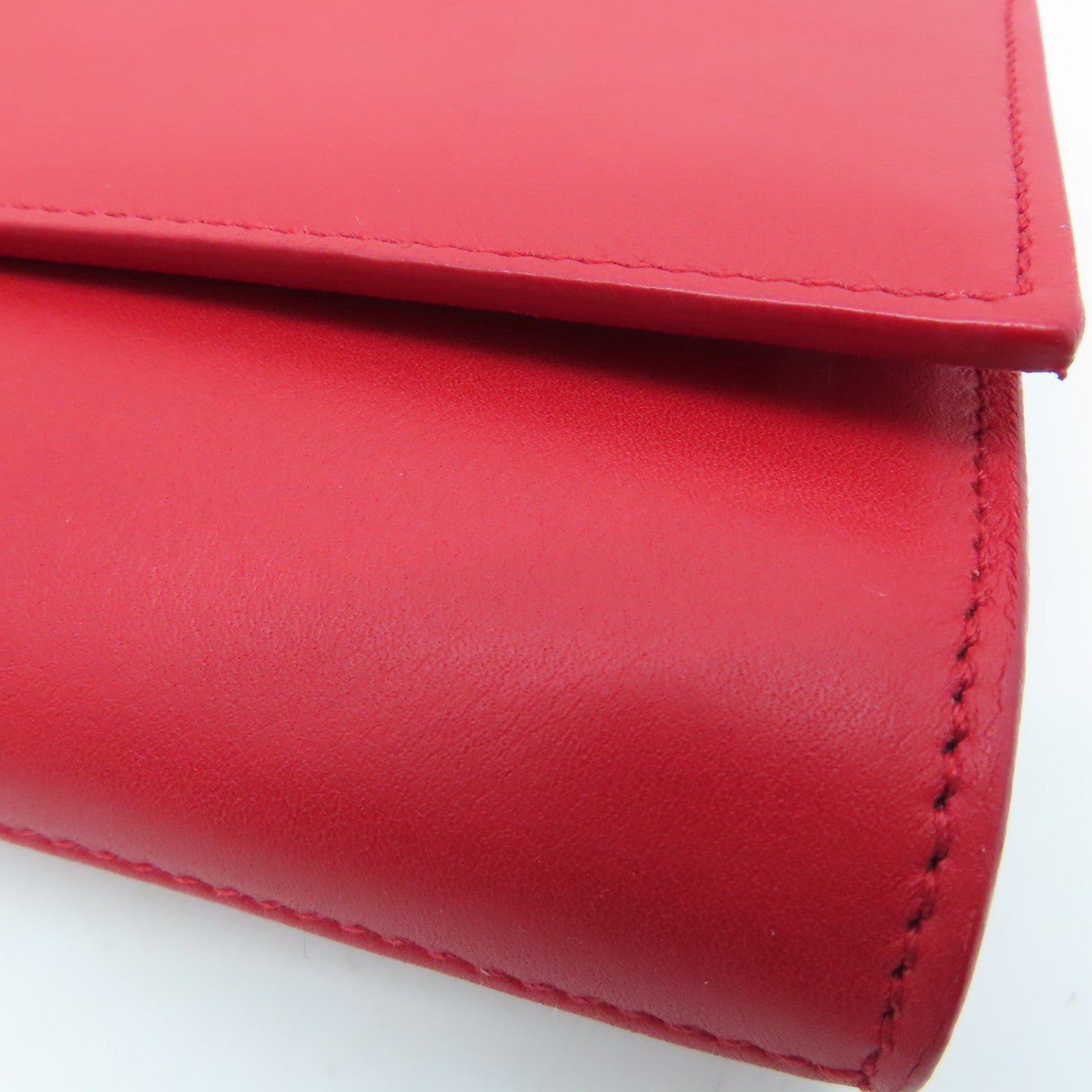 SAINT LAURENT [Sharp Discount] Leather Second Pouch Gold Buckle Clutch Red