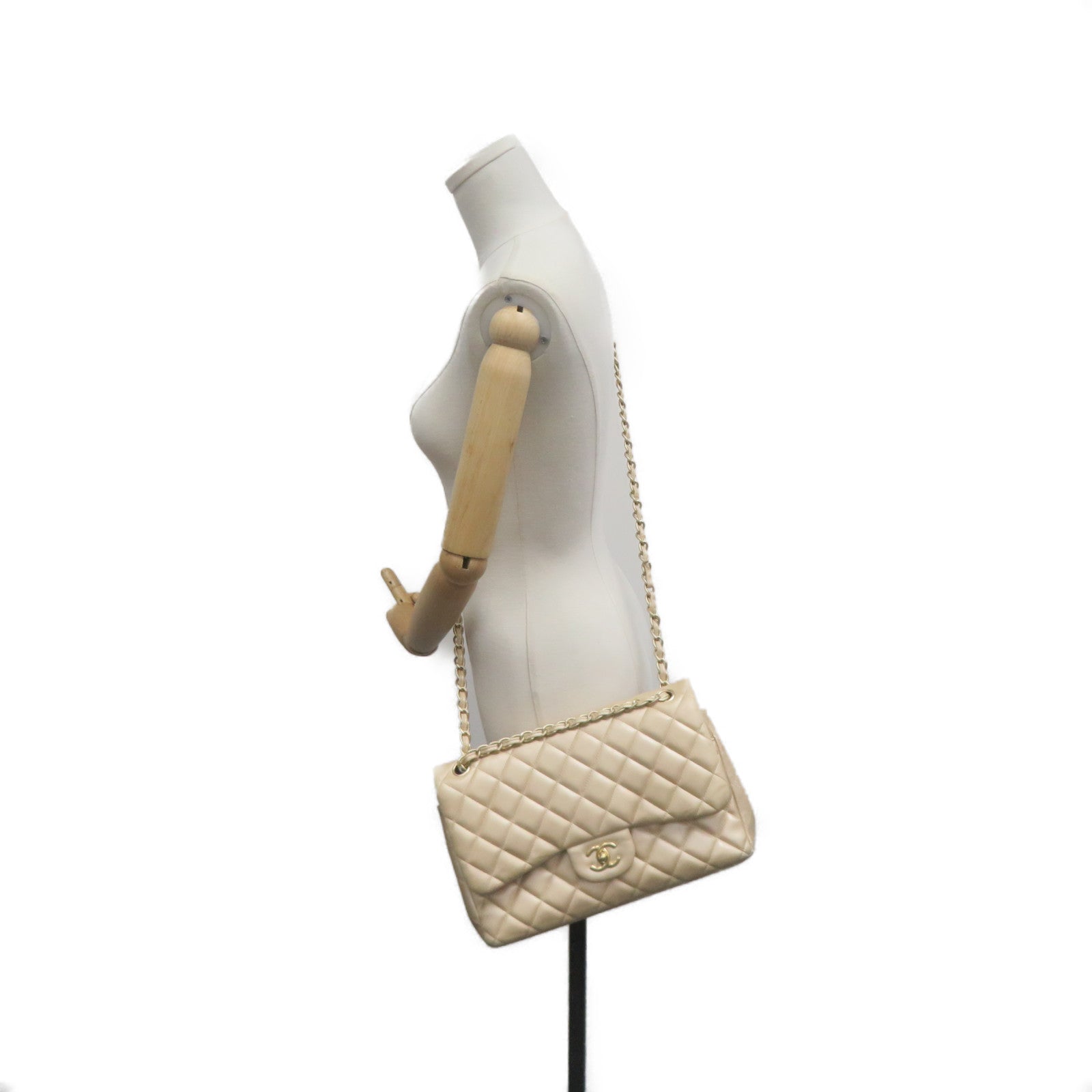 CHANEL 【激減優惠】菱格羊皮皮革Jumbo Chain Shoulder Bag金扣鏈帶肩背袋金色