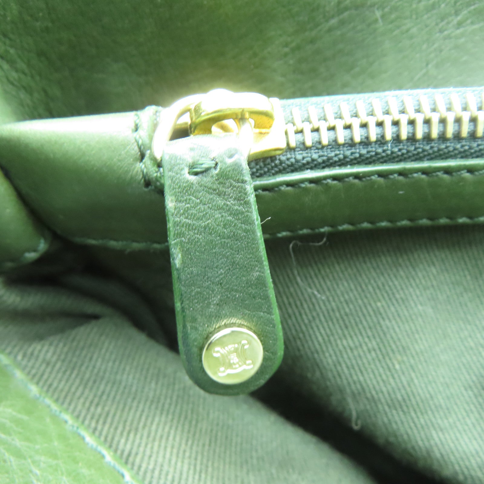 CELINE 牛皮皮革Tote Bag銀扣手挽袋綠色
