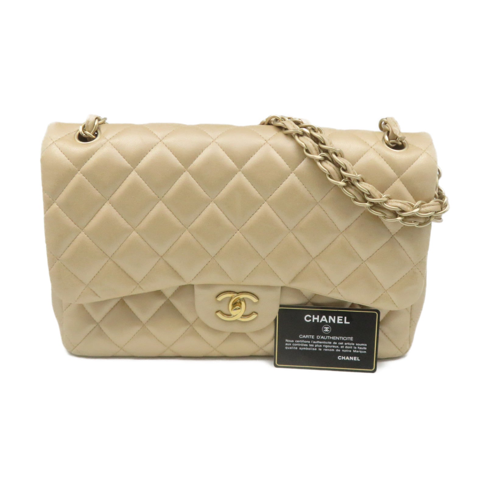 CHANEL 【激減優惠】菱格羊皮皮革Jumbo Chain Shoulder Bag金扣鏈帶肩背袋金色