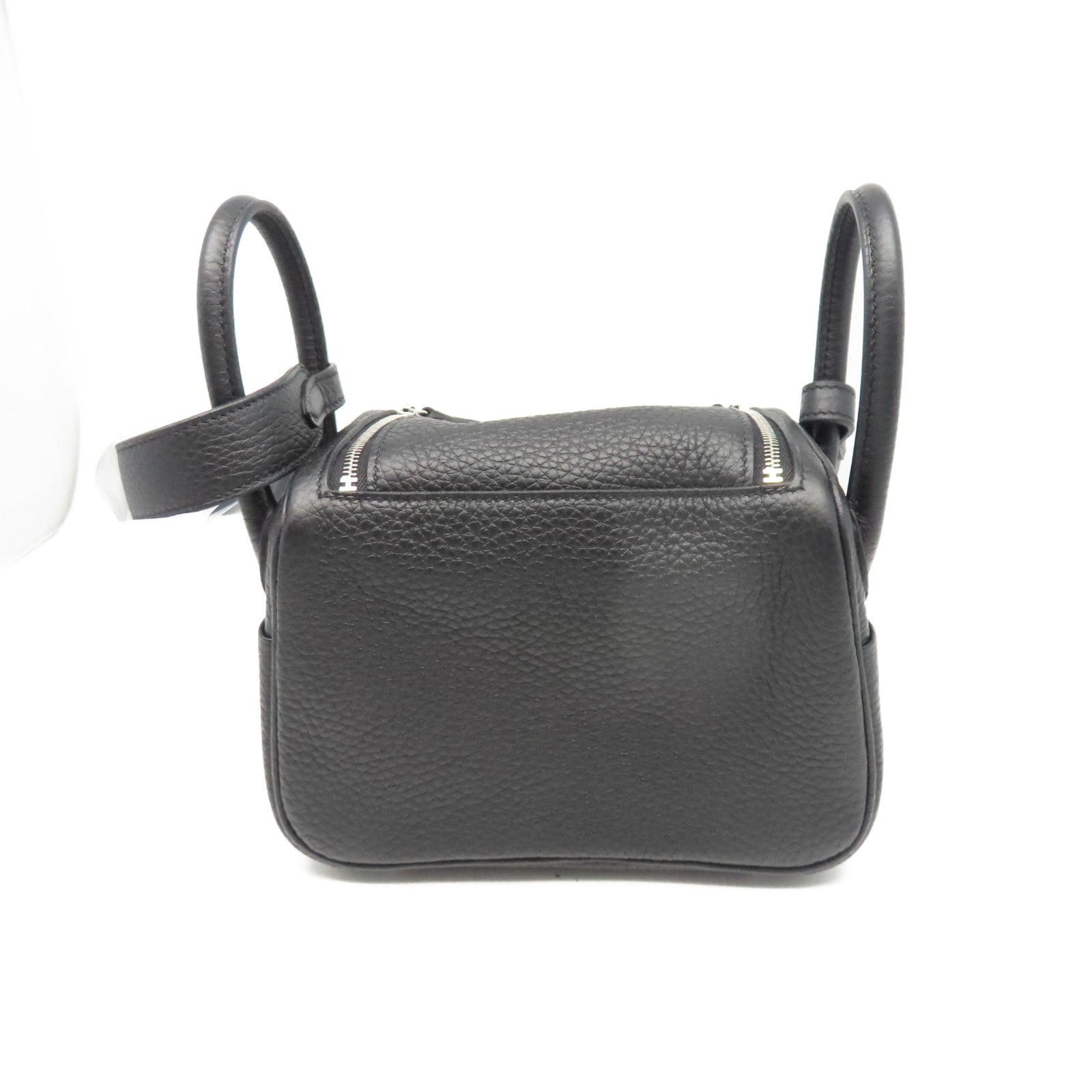 HERMES Taurillon Clemence皮革Mini Lindy銀扣手挽肩背兩用袋黑色