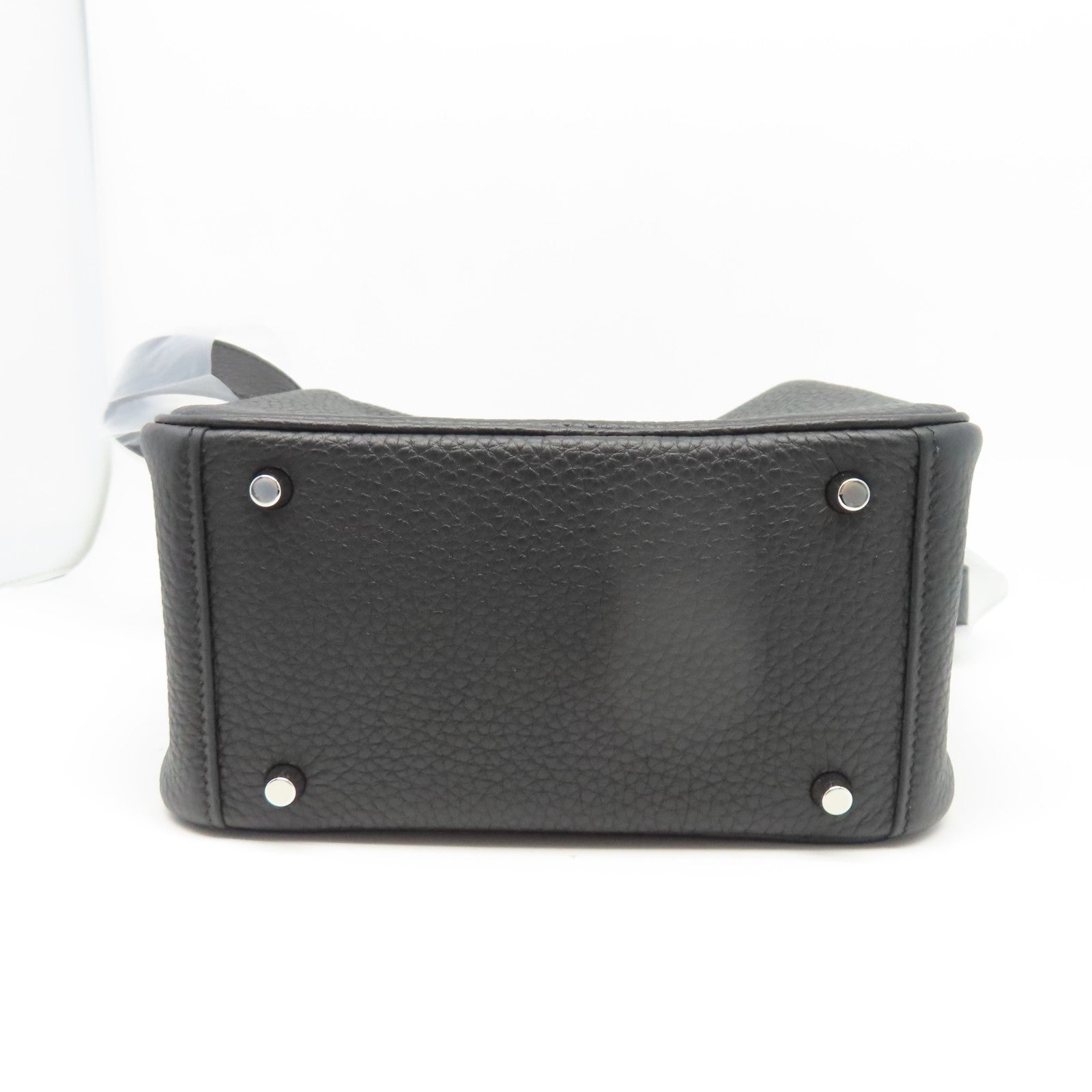 HERMES Taurillon Clemence皮革Mini Lindy銀扣手挽肩背兩用袋黑色