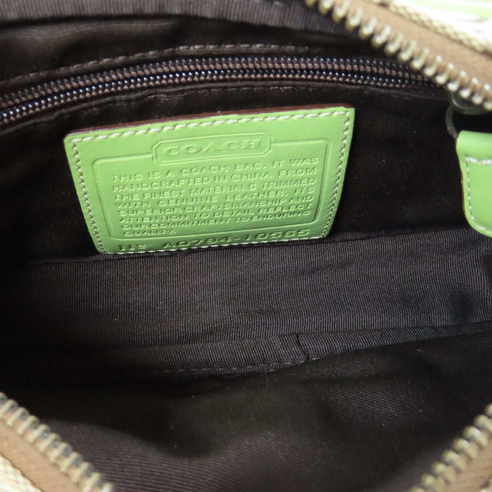 COACH 帆布Shoulder Bag金扣肩背袋綠色/啡色