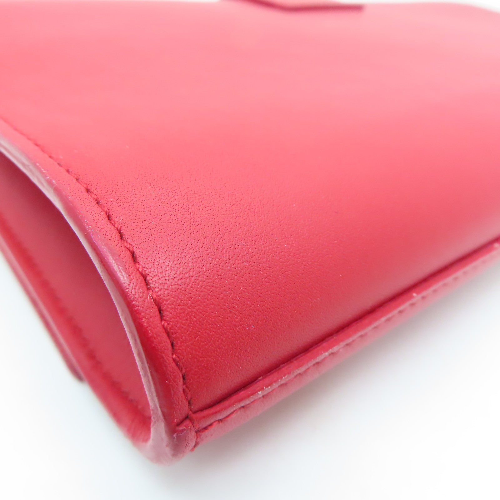 SAINT LAURENT [Sharp Discount] Leather Second Pouch Gold Buckle Clutch Red