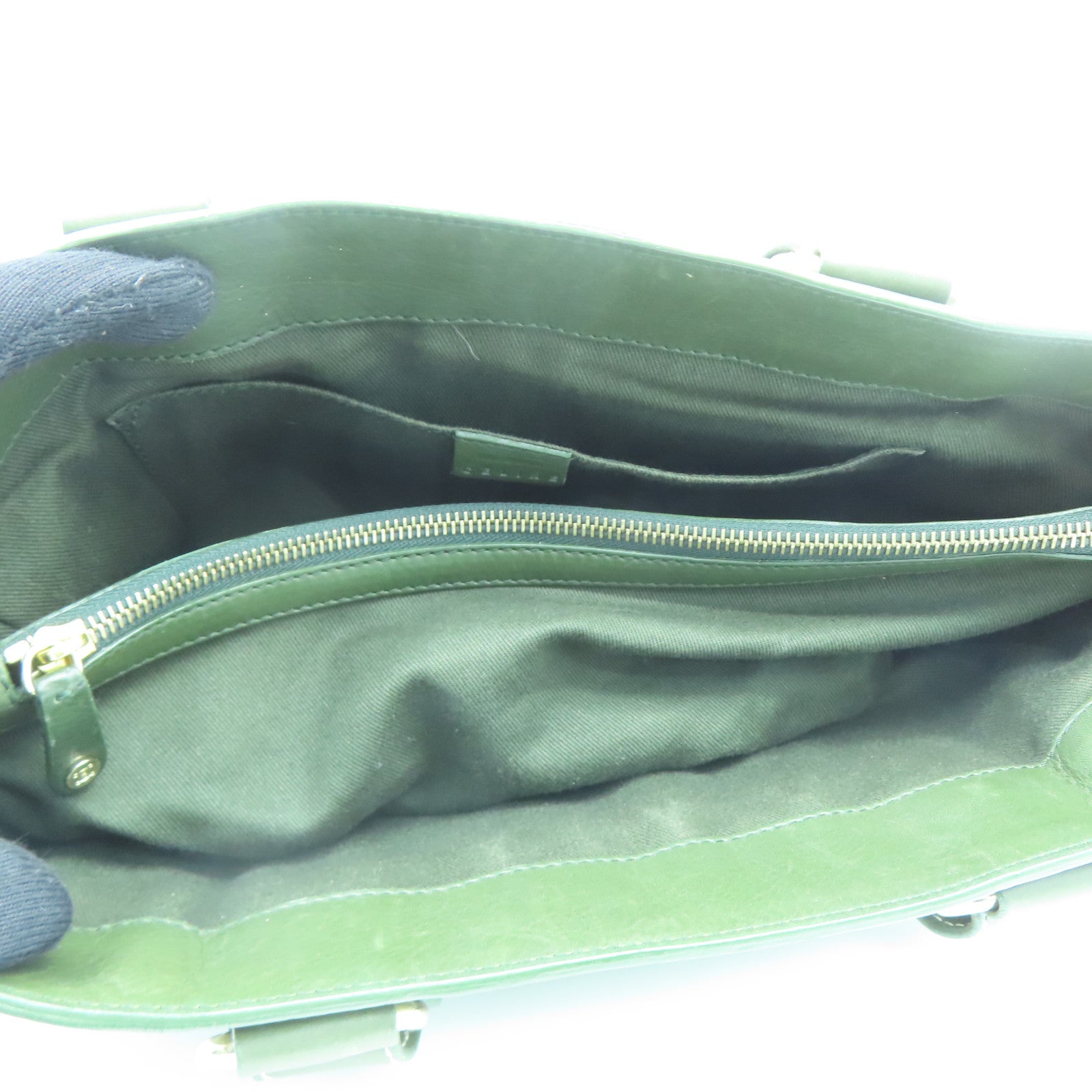 CELINE 牛皮皮革Tote Bag銀扣手挽袋綠色