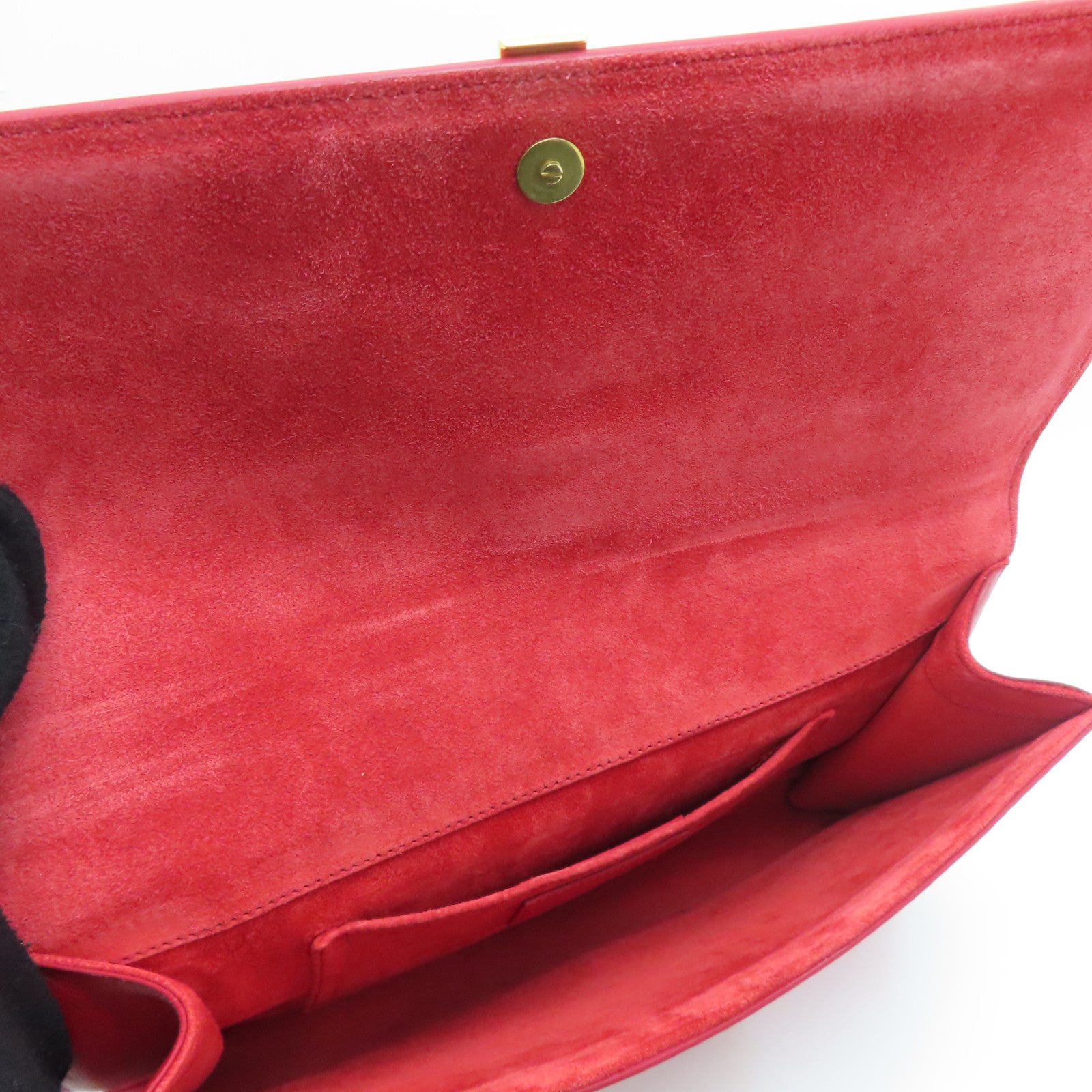 SAINT LAURENT [Sharp Discount] Leather Second Pouch Gold Buckle Clutch Red