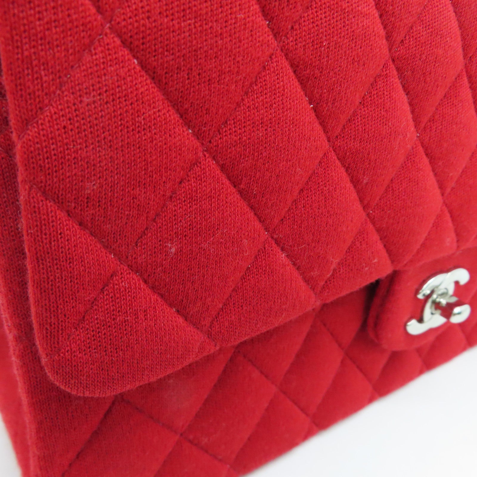 CHANEL 【激減優惠】菱格帆布Chain Shoulder Bag銀扣鏈帶肩背袋紅色