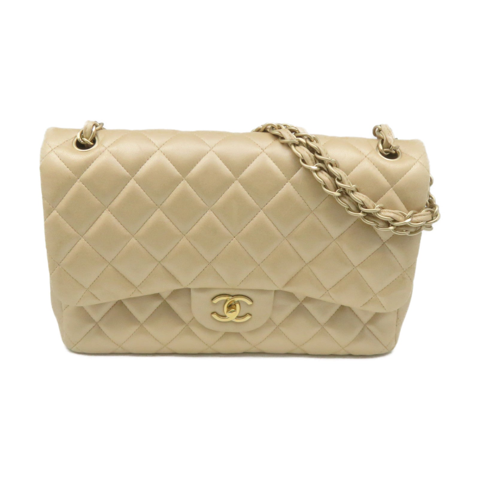 CHANEL 【激減優惠】菱格羊皮皮革Jumbo Chain Shoulder Bag金扣鏈帶肩背袋金色