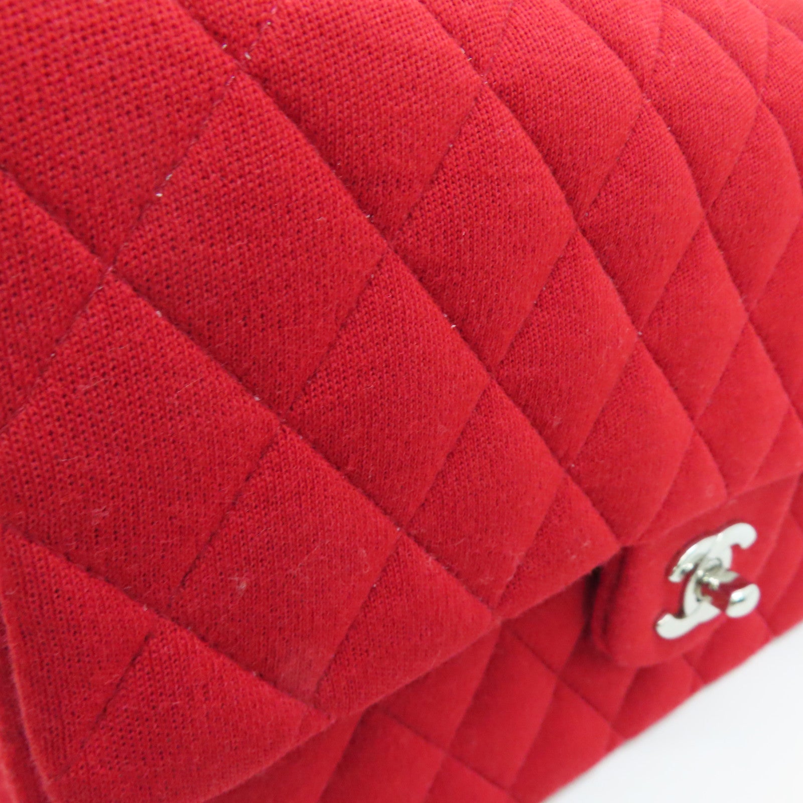 CHANEL 【激減優惠】菱格帆布Chain Shoulder Bag銀扣鏈帶肩背袋紅色