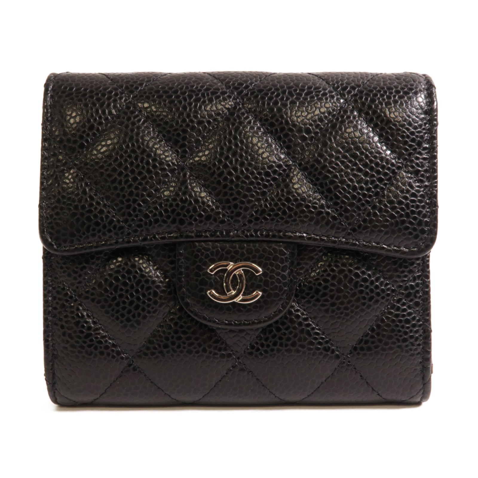CHANEL 菱格牛皮皮革Classic Wallet銀扣錢包黑色