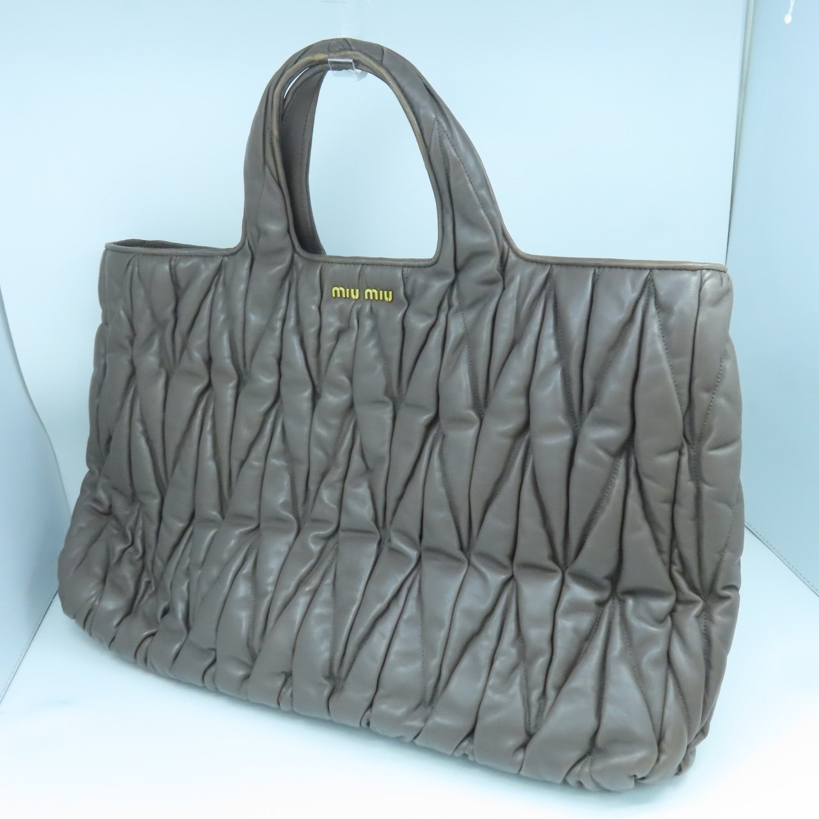 Miu Miu sheepskin leather Handbag gold buckle handle bag brown