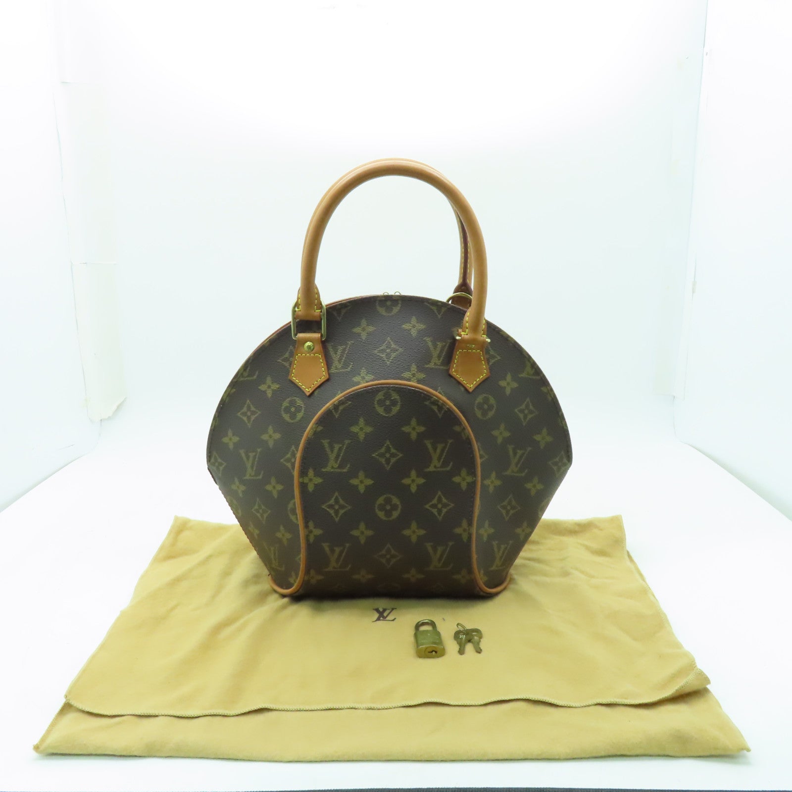 LOUIS VUITTON Monogram Elipse PM金扣手挽袋棕色