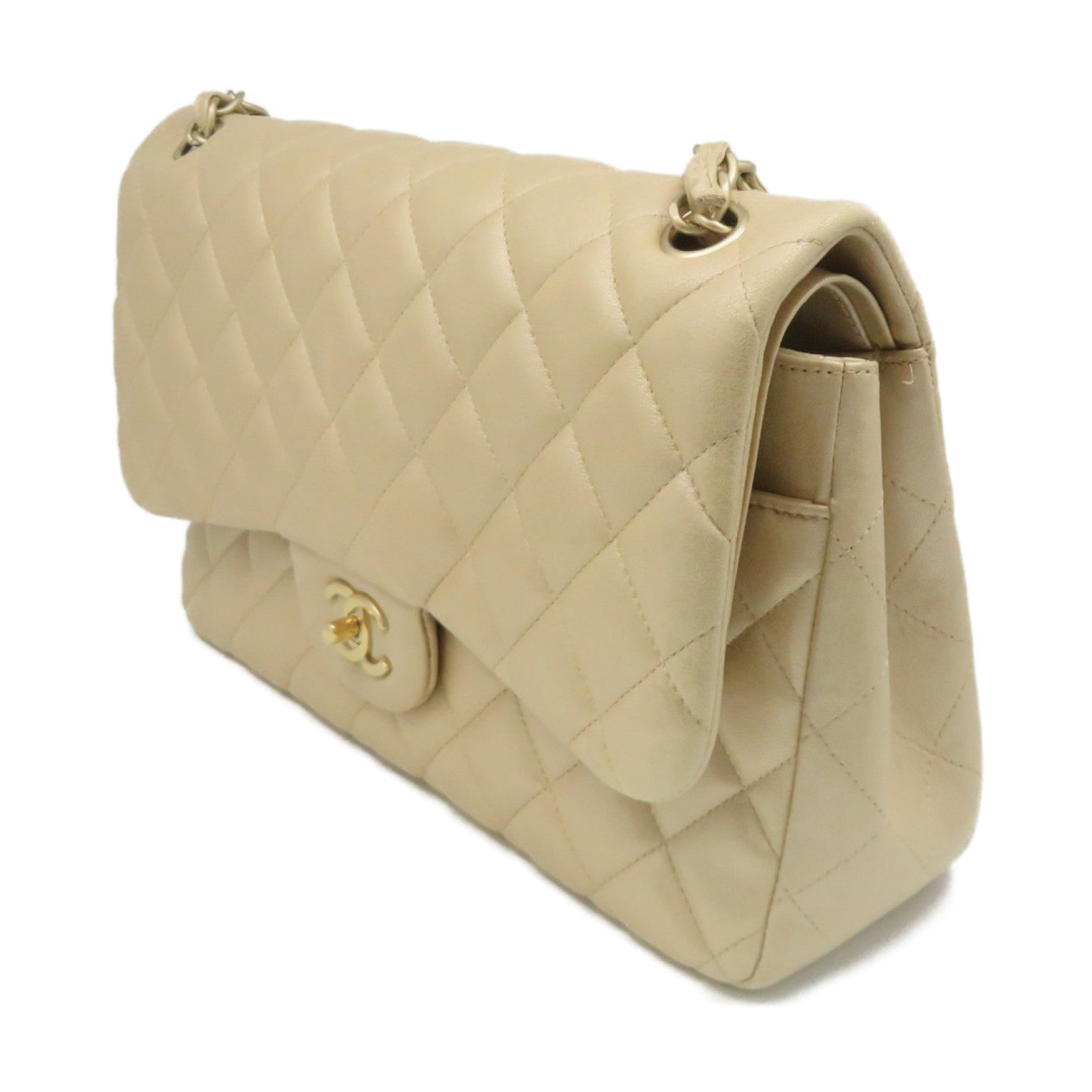 CHANEL 【激減優惠】菱格羊皮皮革Jumbo Chain Shoulder Bag金扣鏈帶肩背袋金色