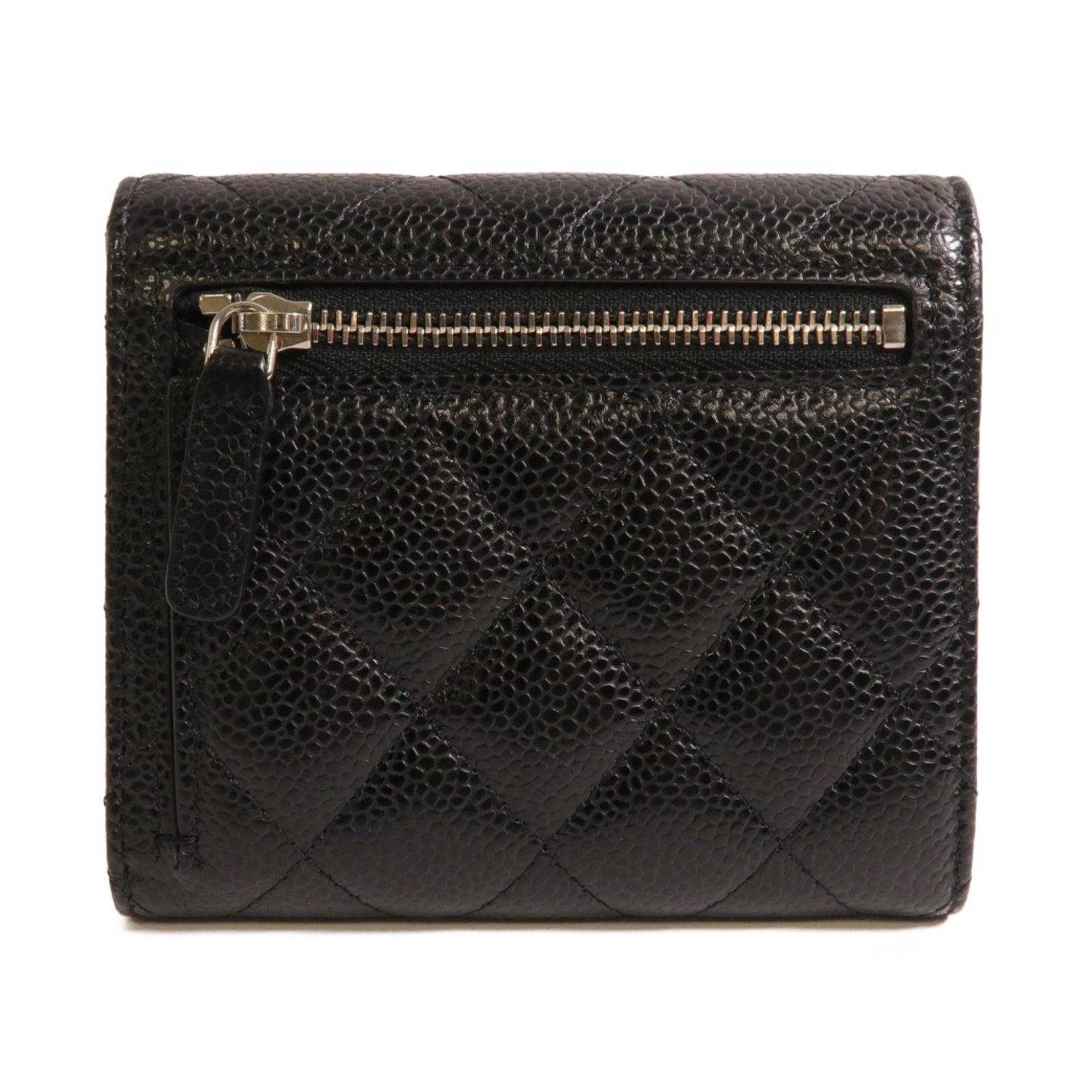 CHANEL 菱格牛皮皮革Classic Wallet銀扣錢包黑色