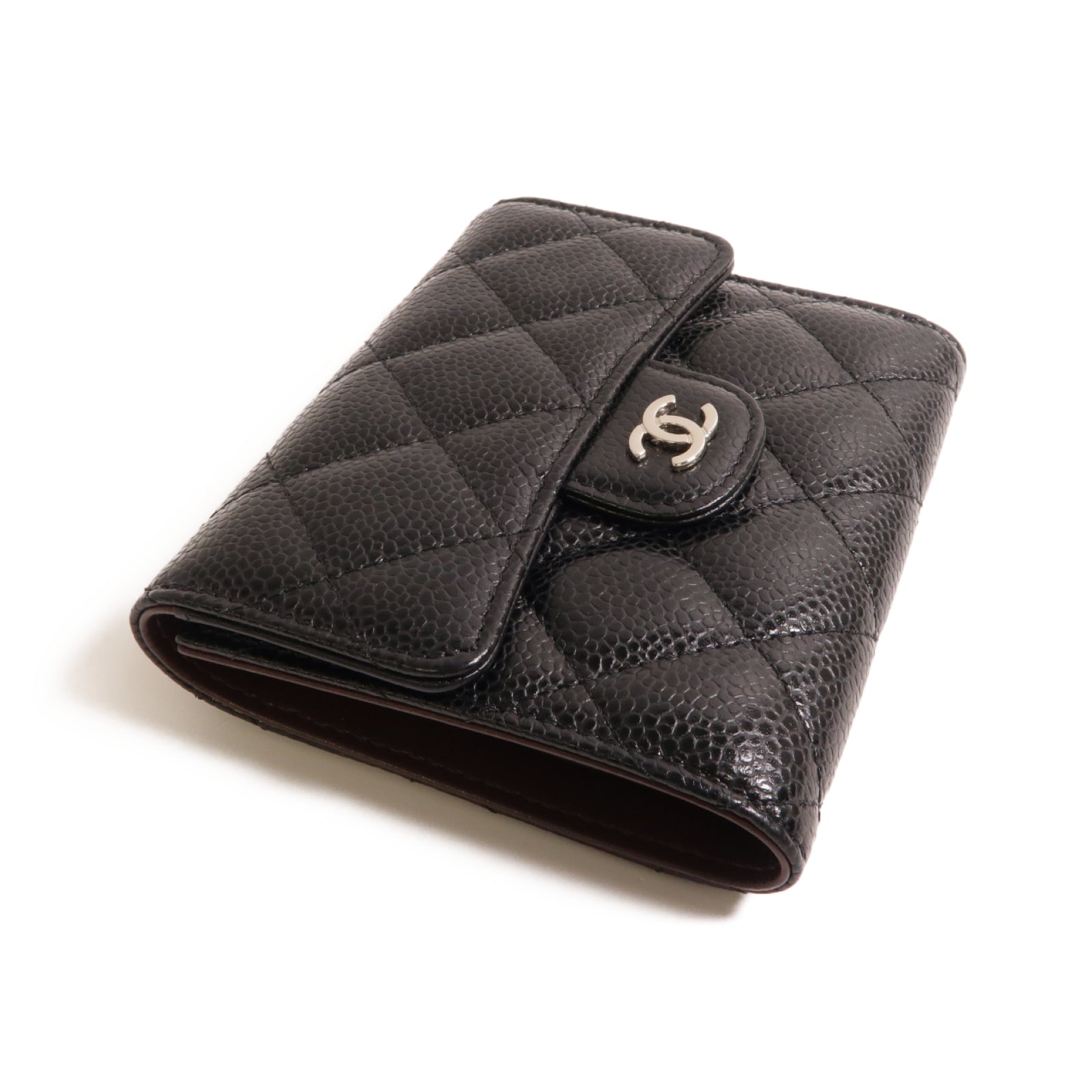 CHANEL 菱格牛皮皮革Classic Wallet銀扣錢包黑色