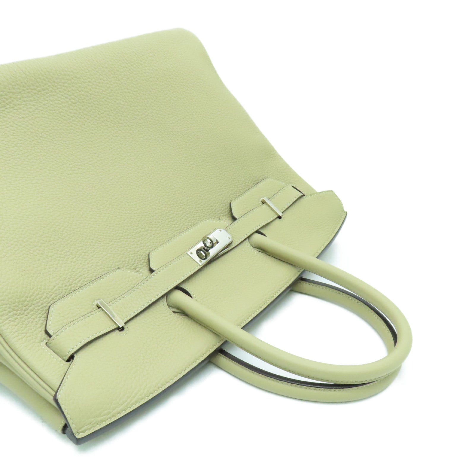 HERMES Clemence皮革Birkin 35银扣手挽袋Trench卡其色