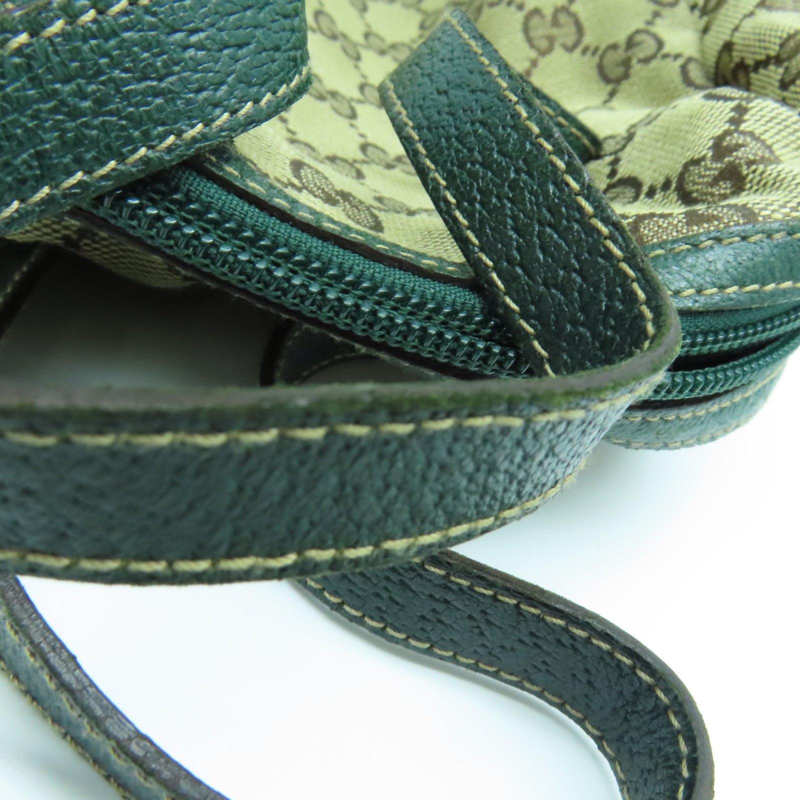 GUCCI 帆布Hand Bag綠扣/金扣手挽袋啡色/綠色