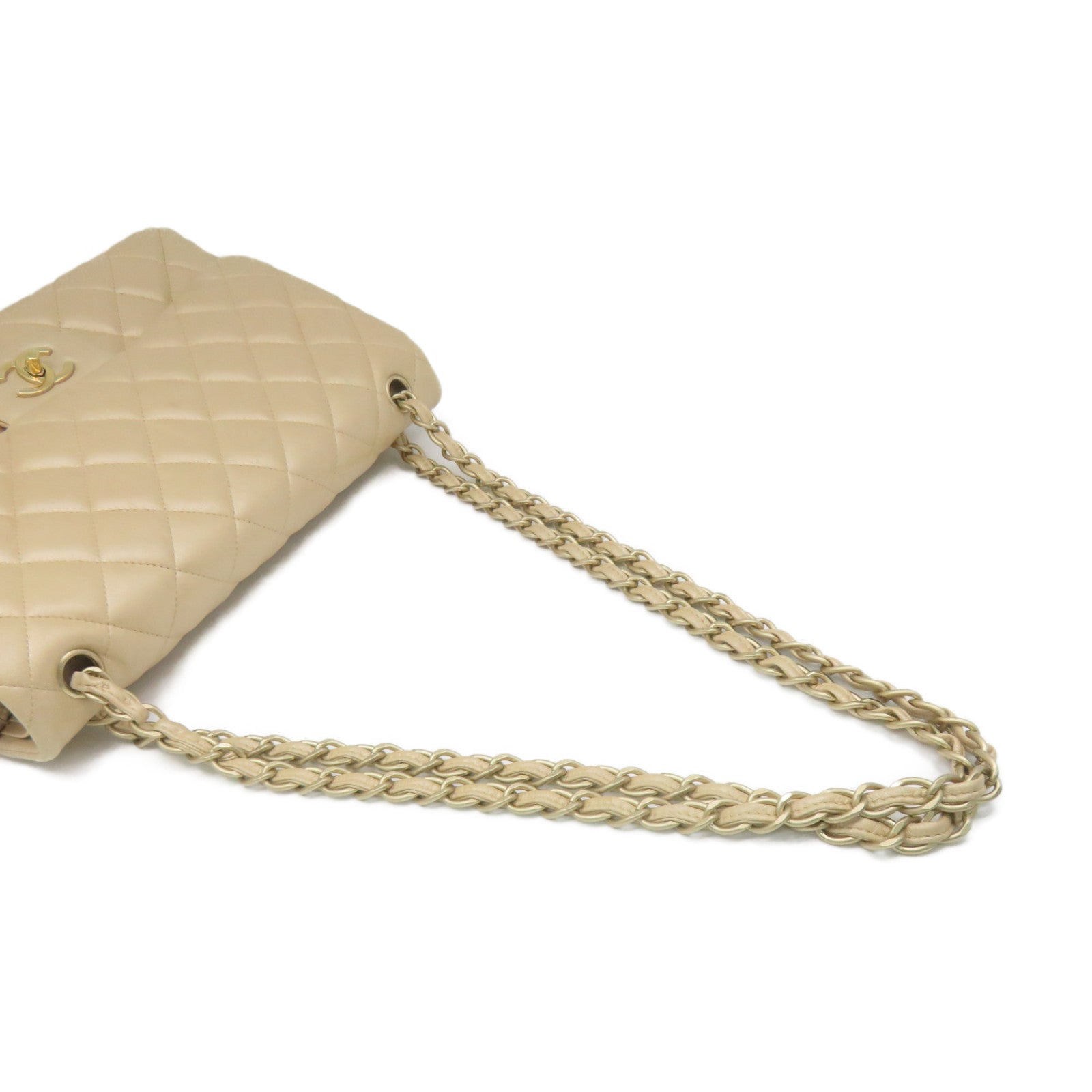 CHANEL 【激減優惠】菱格羊皮皮革Jumbo Chain Shoulder Bag金扣鏈帶肩背袋金色