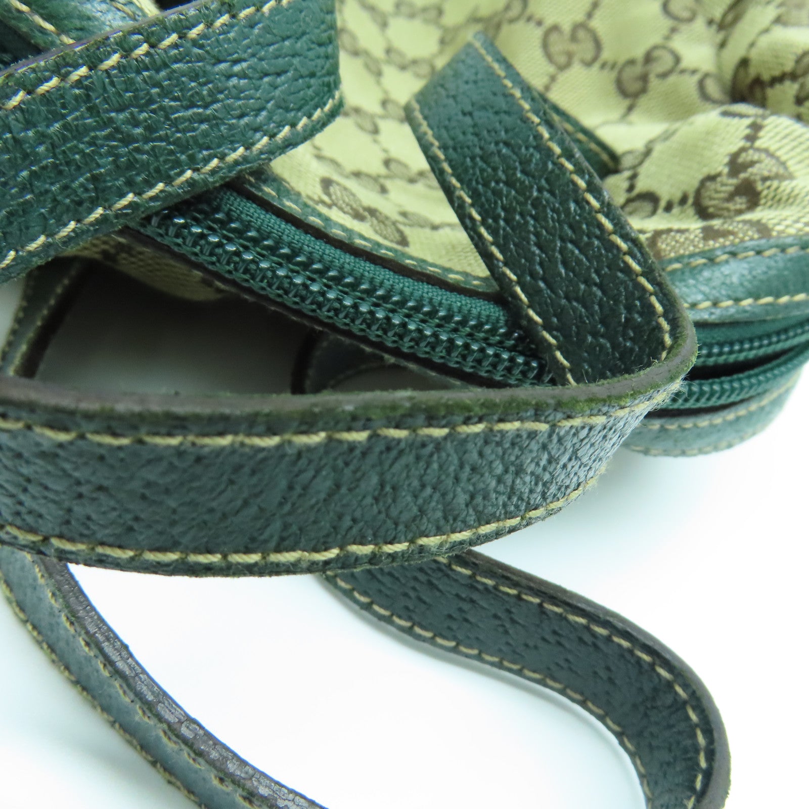 GUCCI 帆布Hand Bag綠扣/金扣手挽袋啡色/綠色