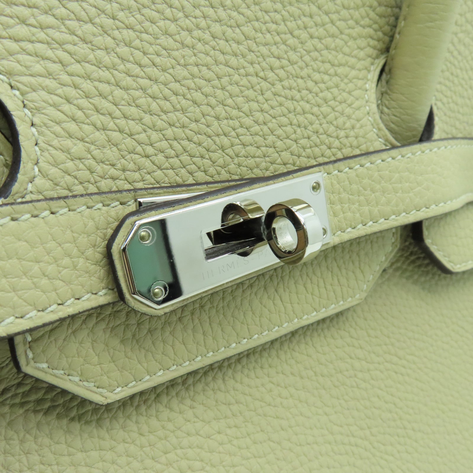 HERMES Clemence皮革Birkin 35银扣手挽袋Trench卡其色