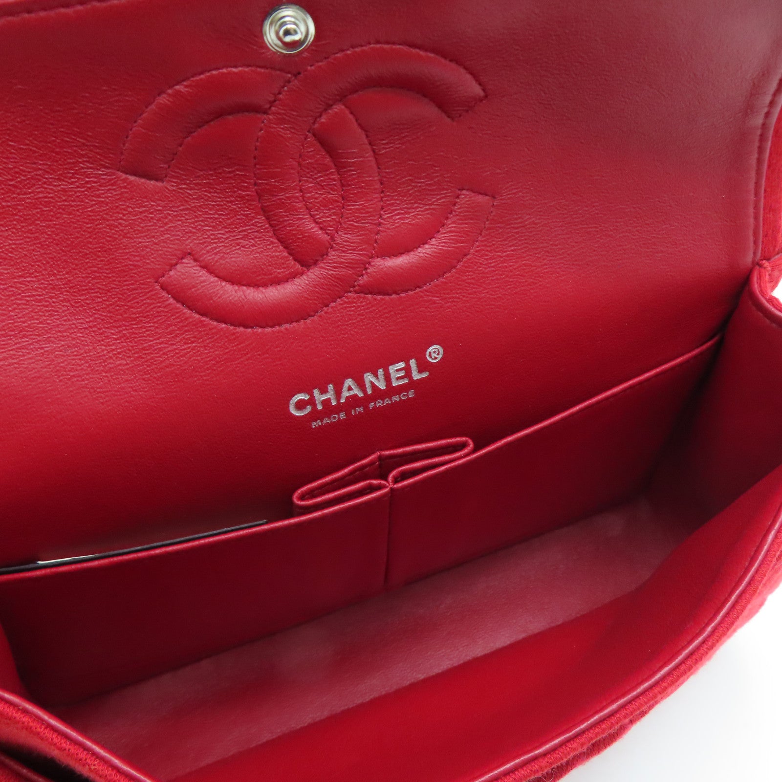 CHANEL 【激減優惠】菱格帆布Chain Shoulder Bag銀扣鏈帶肩背袋紅色