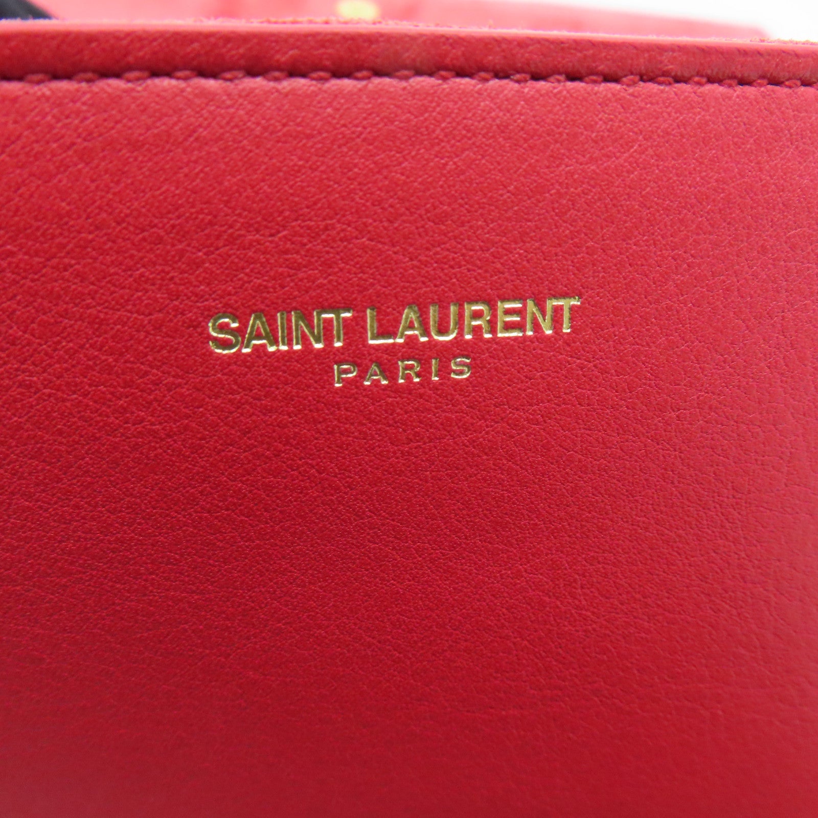 SAINT LAURENT [Sharp Discount] Leather Second Pouch Gold Buckle Clutch Red