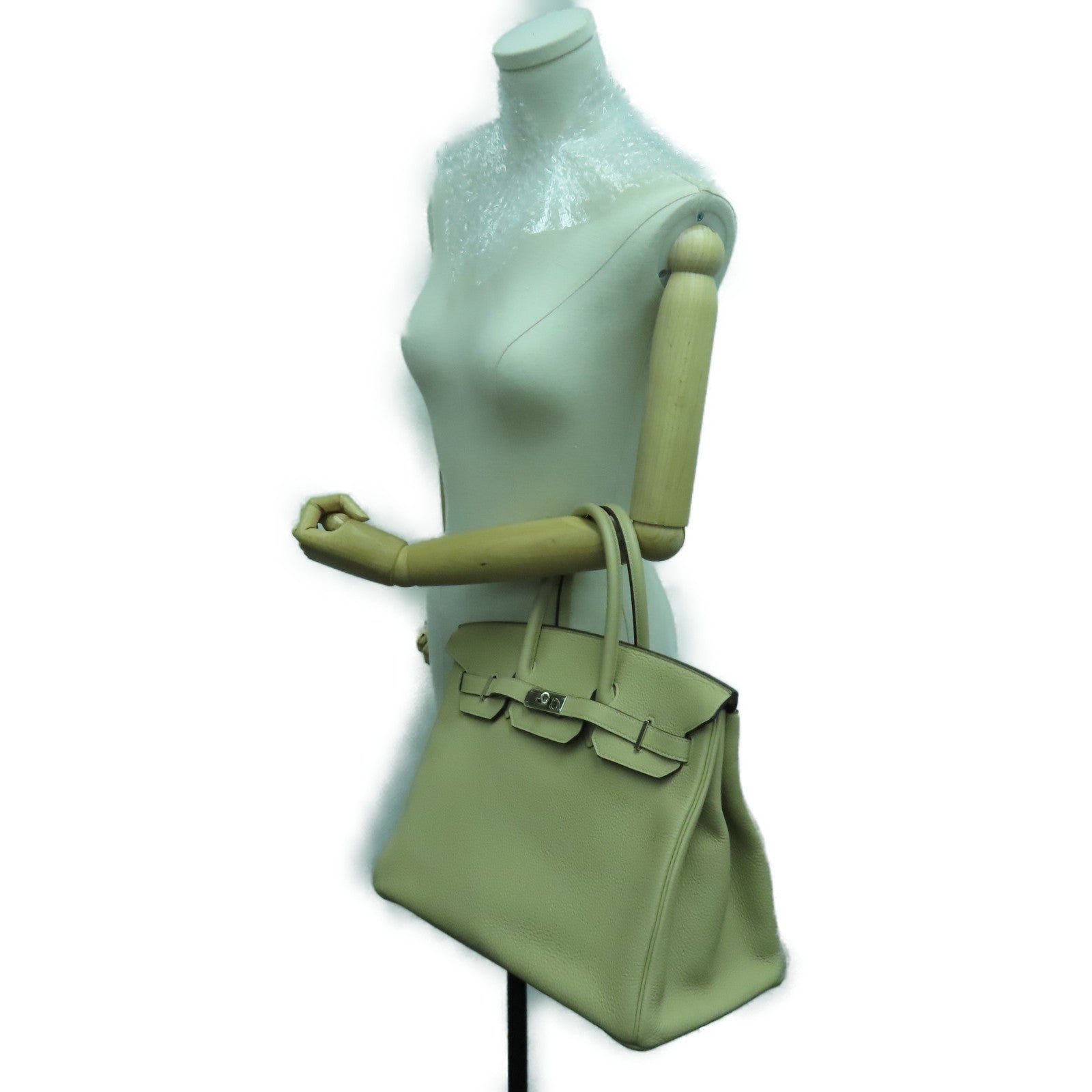 HERMES Clemence皮革Birkin 35银扣手挽袋Trench卡其色