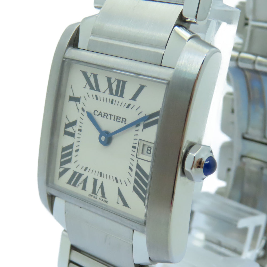CARTIER Tank Francaise Stainless Steel Watch Quartz Movement White