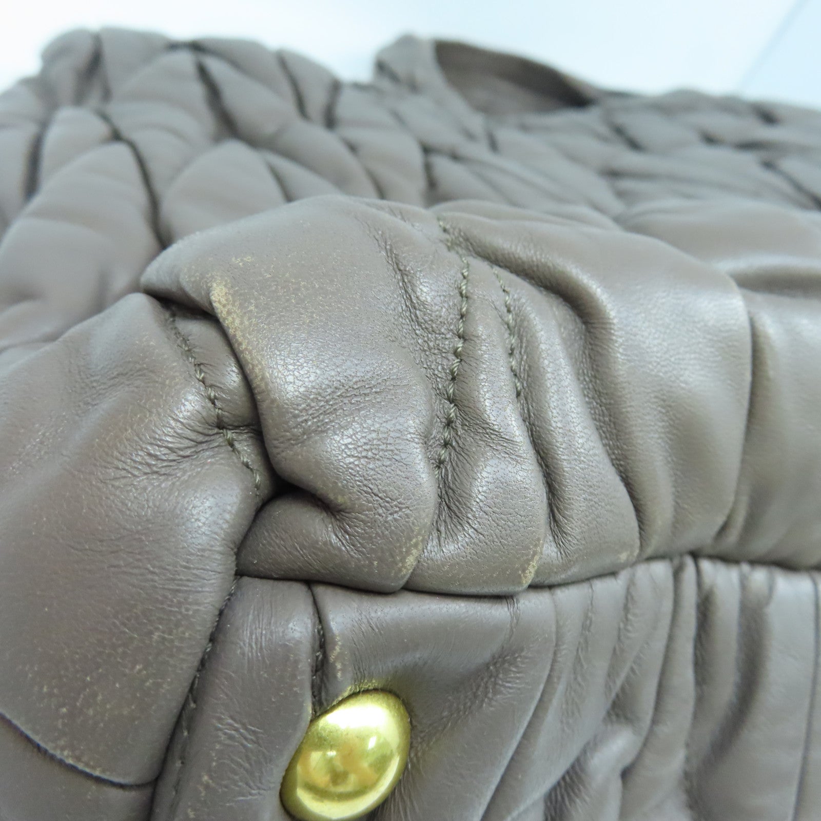 Miu Miu sheepskin leather Handbag gold buckle handle bag brown