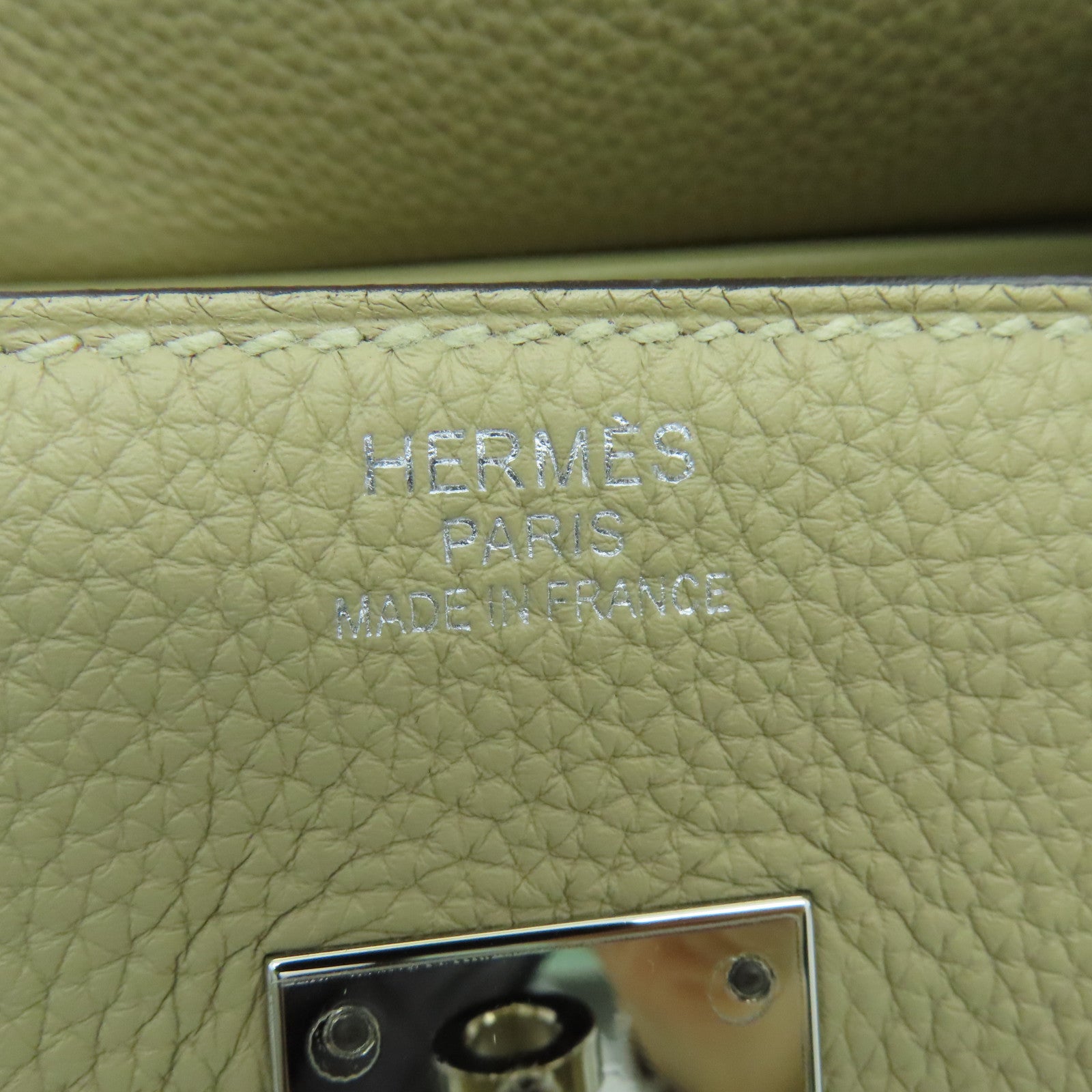 HERMES Clemence皮革Birkin 35银扣手挽袋Trench卡其色
