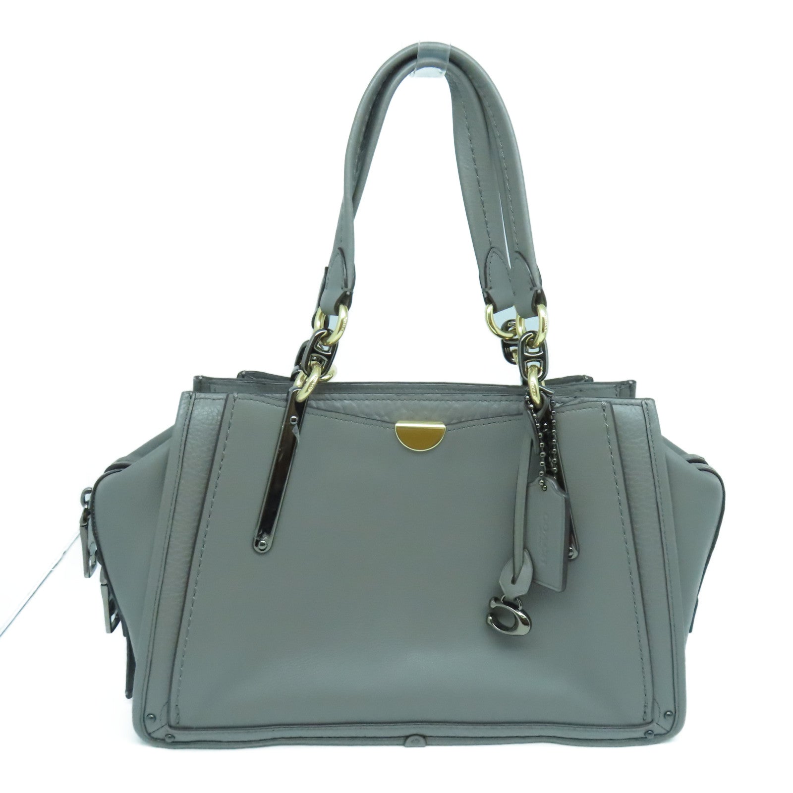 COACH 【激減優惠】牛皮皮革2 Way Shoulder金扣/黑扣手挽肩背兩用袋灰色